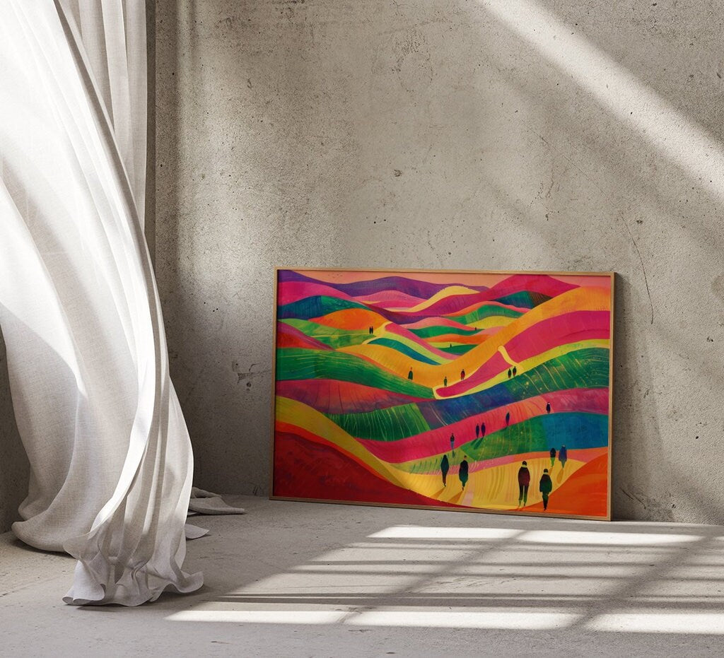 Dreamscape Journey Silhouettes in Vibrant Hills Interactive Wall Art