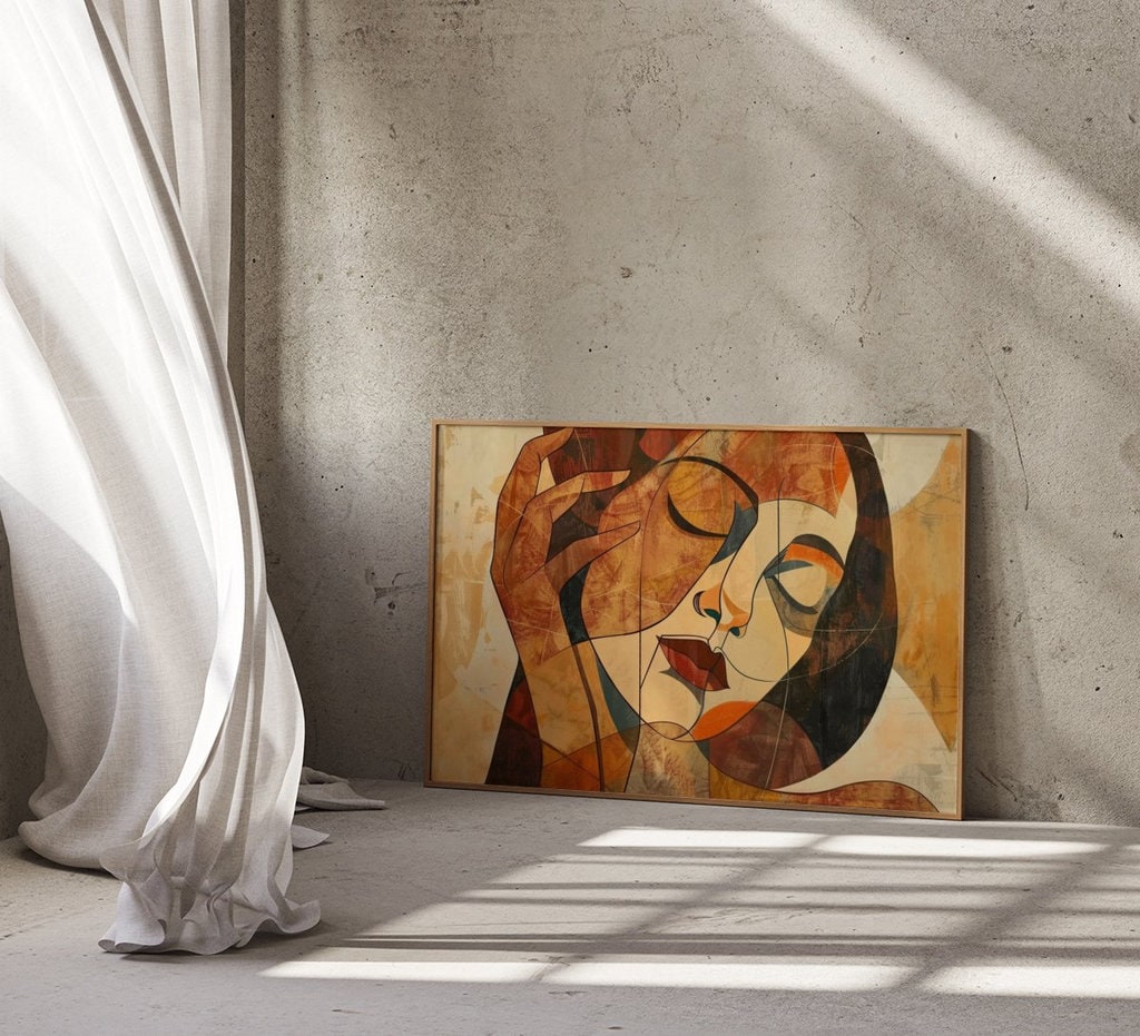 The Earth Mother: Warm, Earthy Cubist Woman Portrait | Modern & Abstract Wall Decor