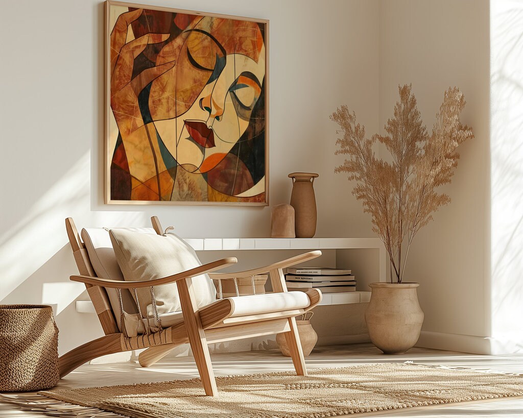 The Earth Mother: Warm, Earthy Cubist Woman Portrait | Modern & Abstract Wall Decor