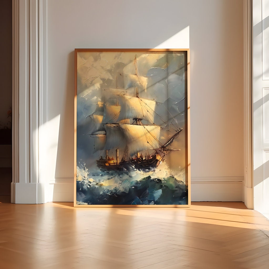 Tempest at Sea Classic Sailing Ship in Storm Interactive Wall Art