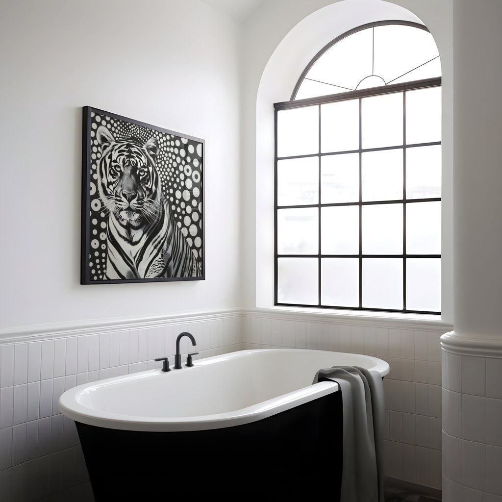 Tiger Gaze Intensity Against Abstract Polka Dots Interactive Wall Art