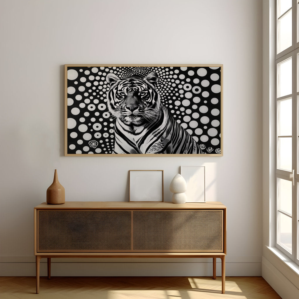 Tiger Gaze Intensity Against Abstract Polka Dots Interactive Wall Art