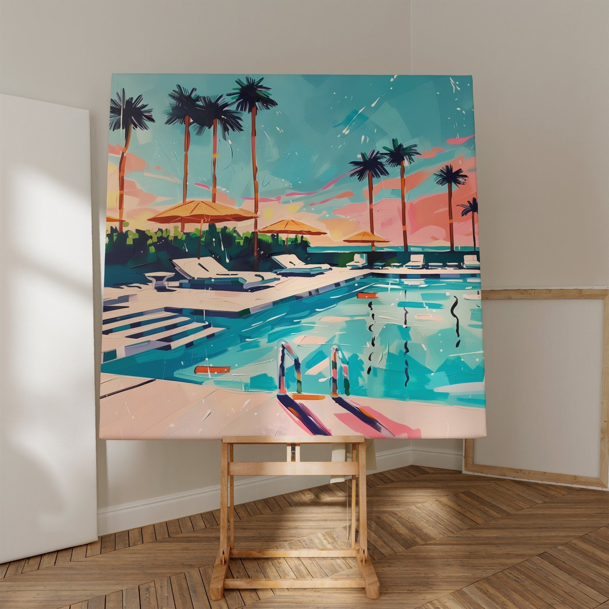 The Blue Oasis: Modern Vibrant Pool Art | Chic & Serene Summer Wall Decor
