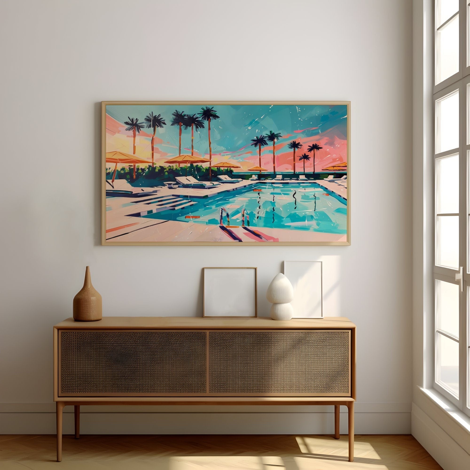 The Blue Oasis: Modern Vibrant Pool Art | Chic & Serene Summer Wall Decor