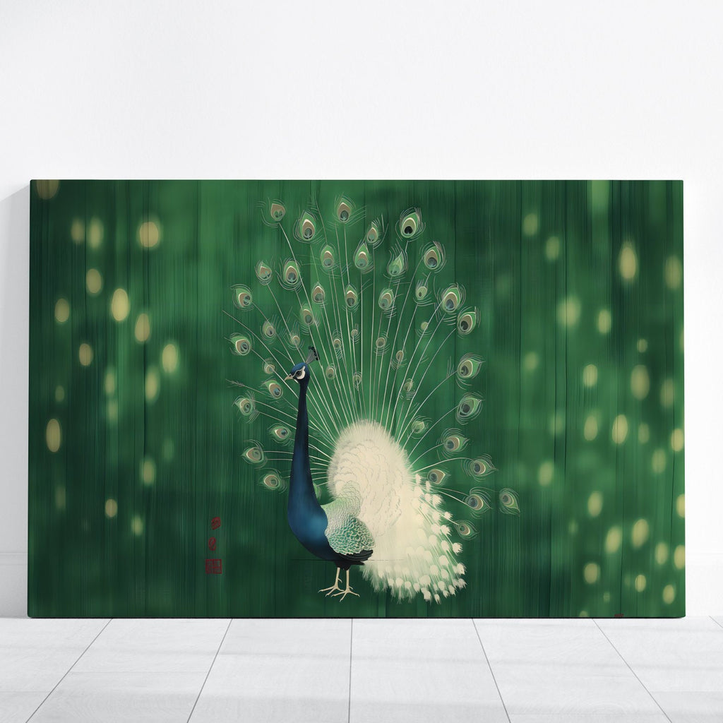 Green Peacock in Minimalist Style Japanese Line Interactive Wall Art