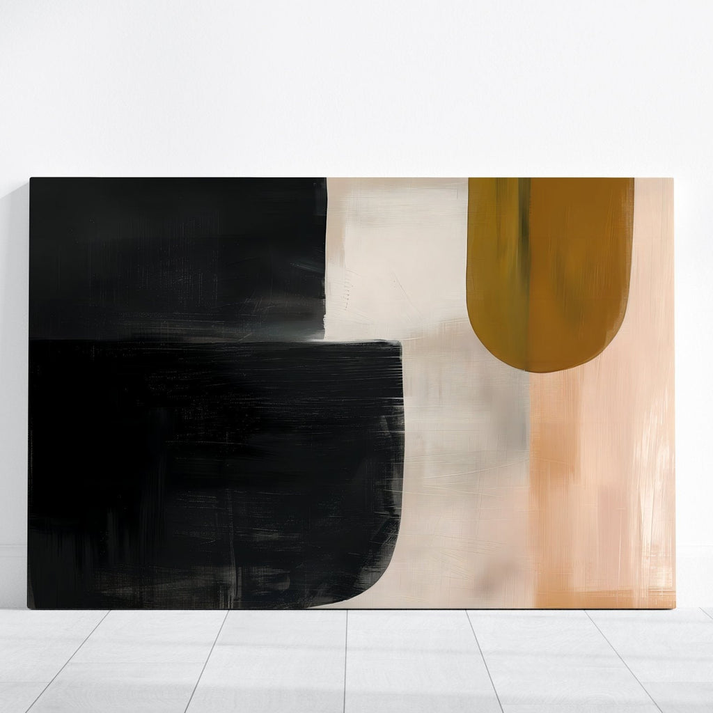 Elegant Simplicity: Modern Minimalist Abstract in Black, Beige & Gold | Sophisticated Wall Decor