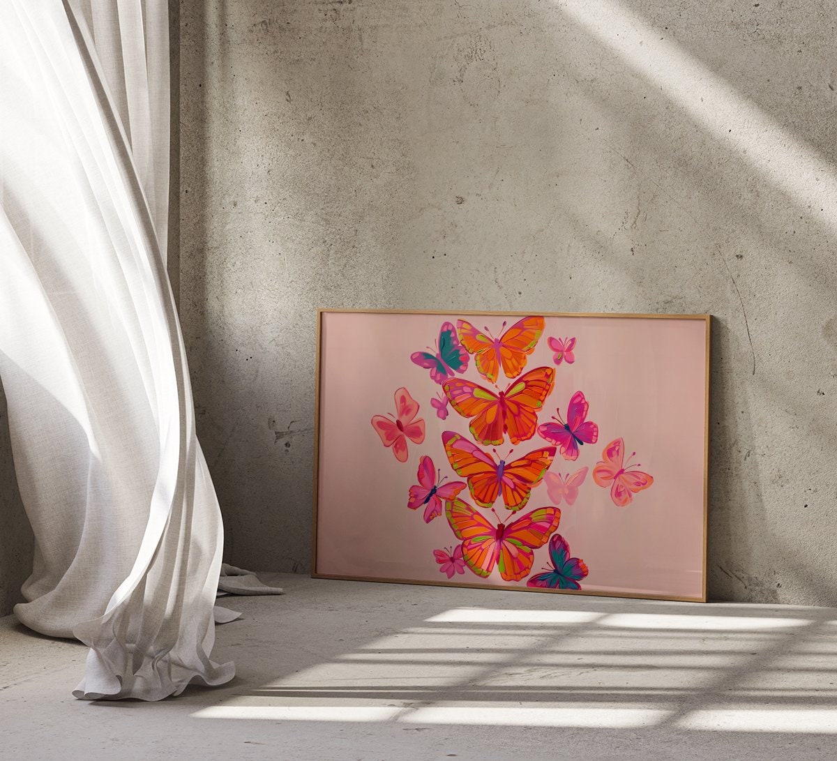 The Social Butterfly: Pink & Orange Maximalist Art | Preppy, Funky & Vibrant Wall Decor