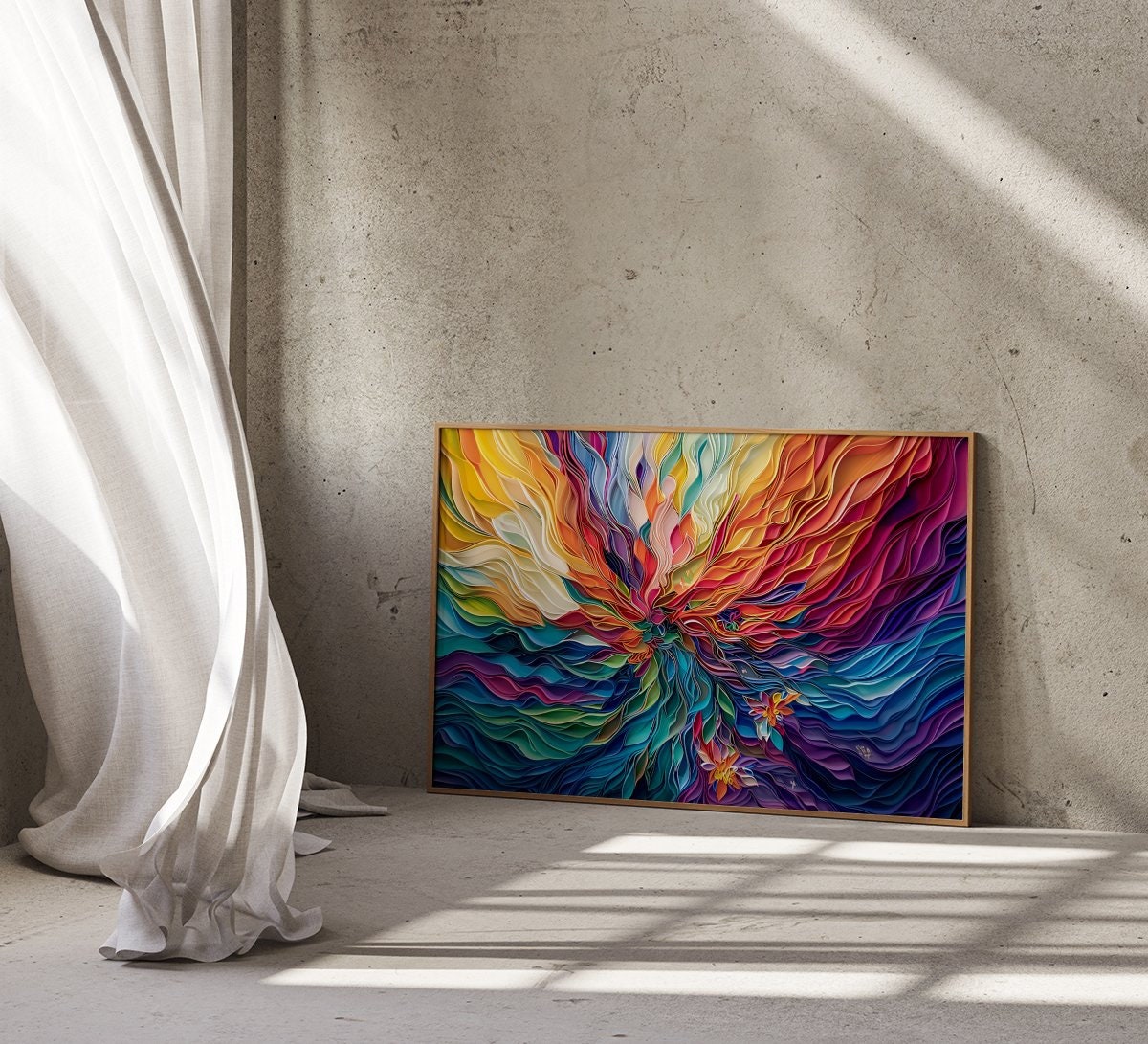 Large Vivid Colorful Glass Art and Paper Quilling in Vibrant Contemporary Style Interactive Wall Art