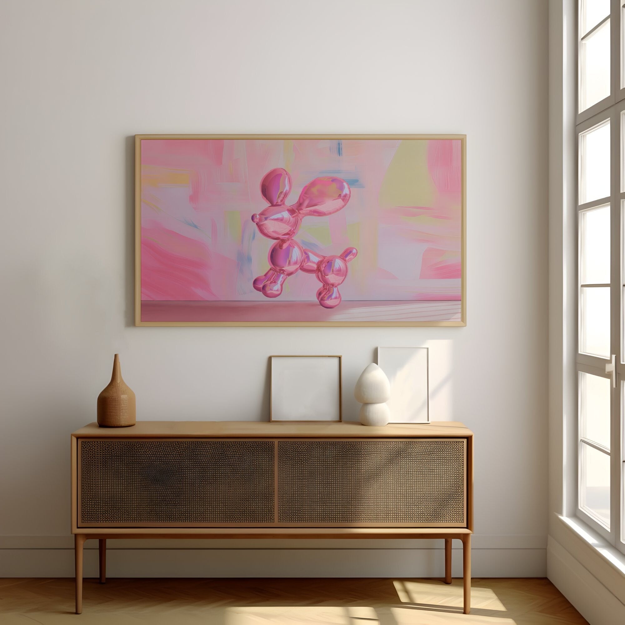 Pink Balloon Dog Preppy Pink Interactive Wall Art