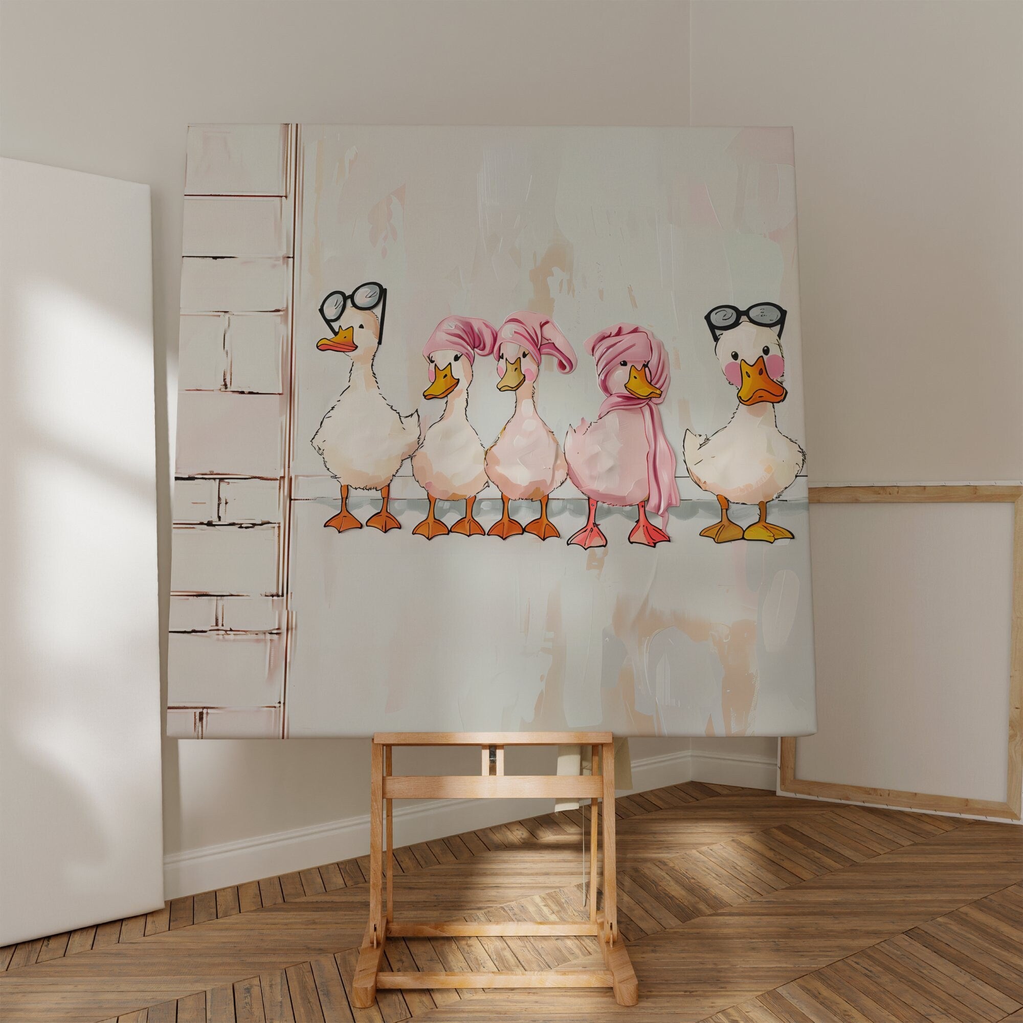 Towel Cowboy and Curlers Quirky White and Pink Interactive Wall Art