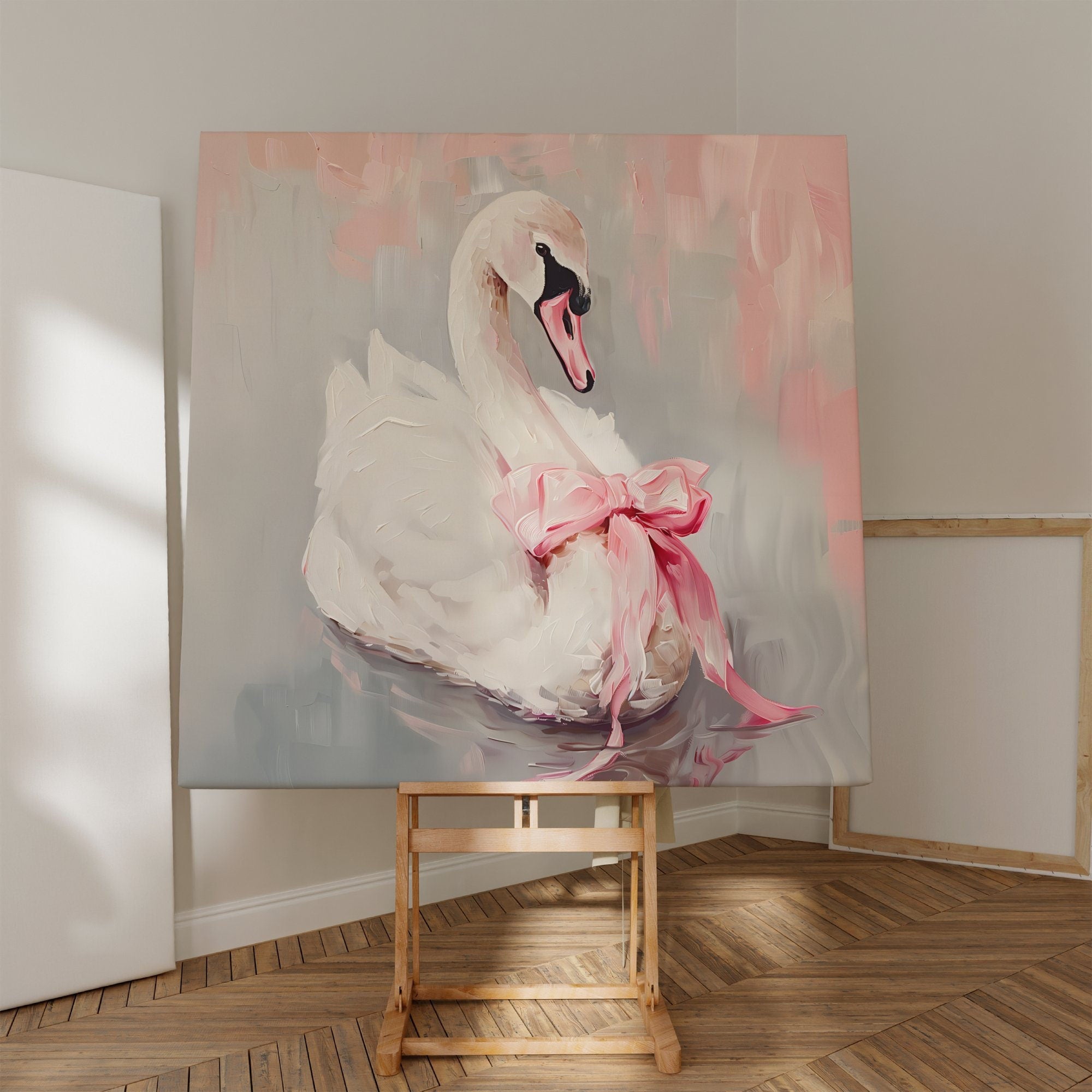 Swan with Pink Bow Dreamy Balletcore Interactive Wall Art