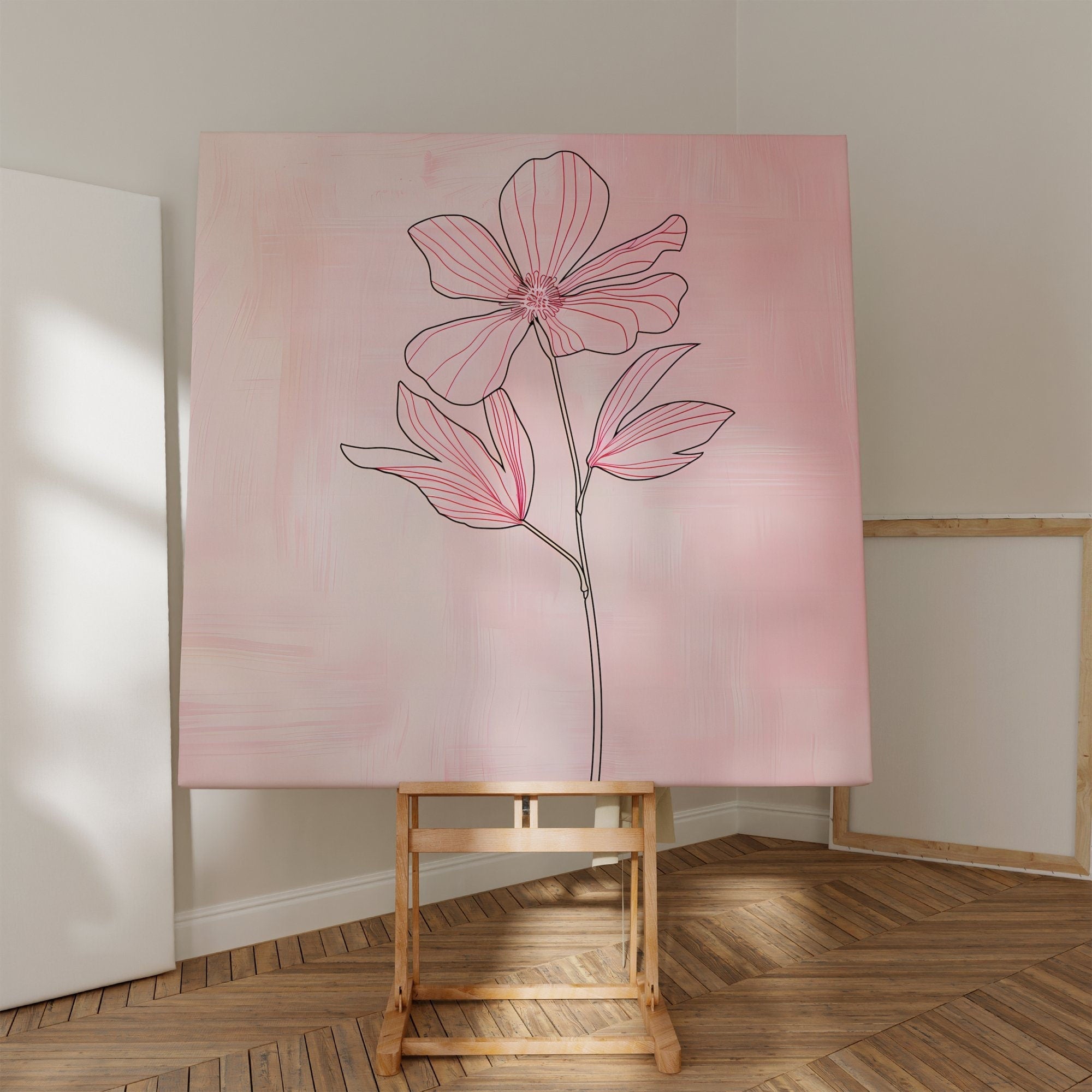 Blushing Botanicals: Elegant Pink Line Art Print | Chic & Minimalist Floral Wall Decor