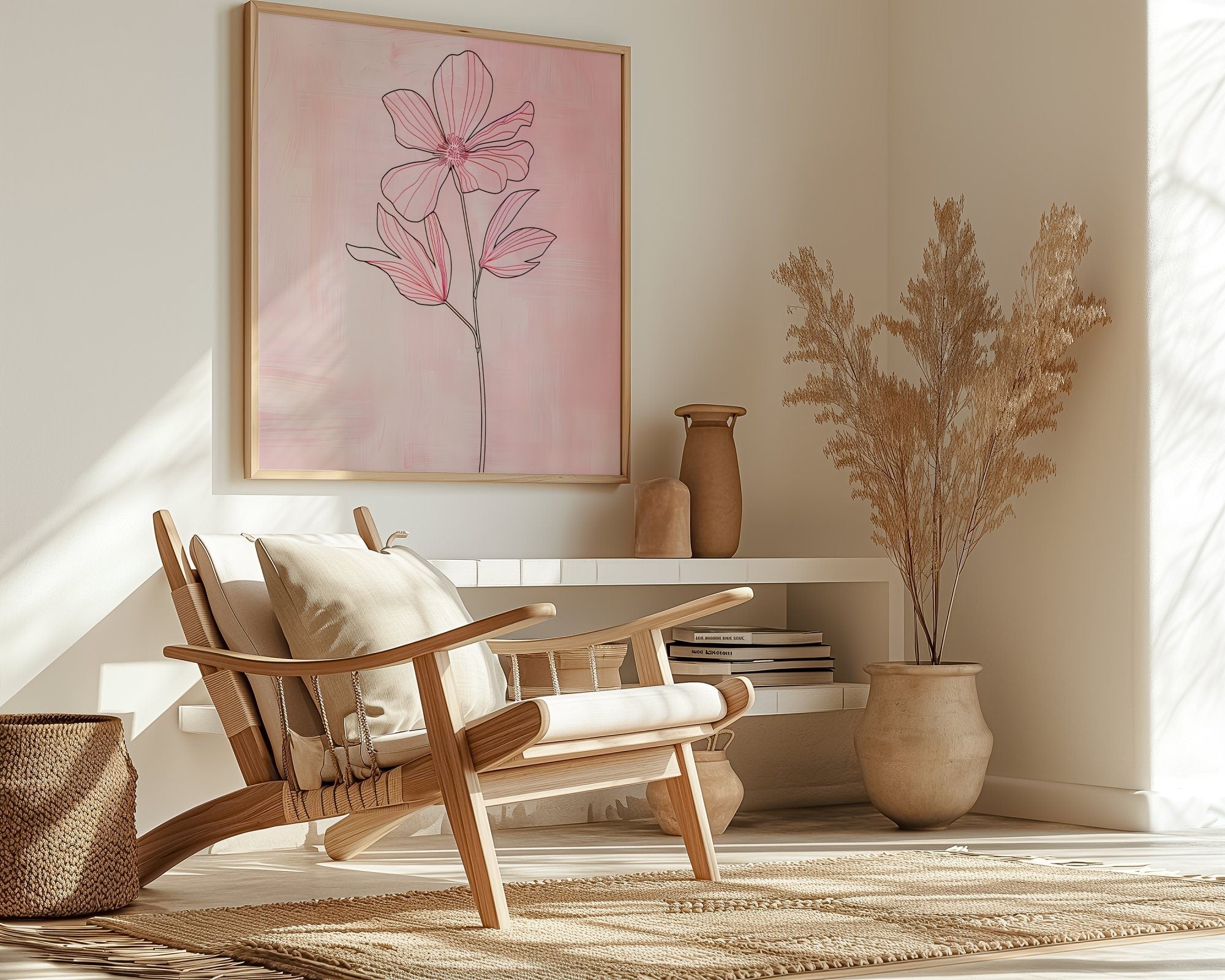 Blushing Botanicals: Elegant Pink Line Art Print | Chic & Minimalist Floral Wall Decor