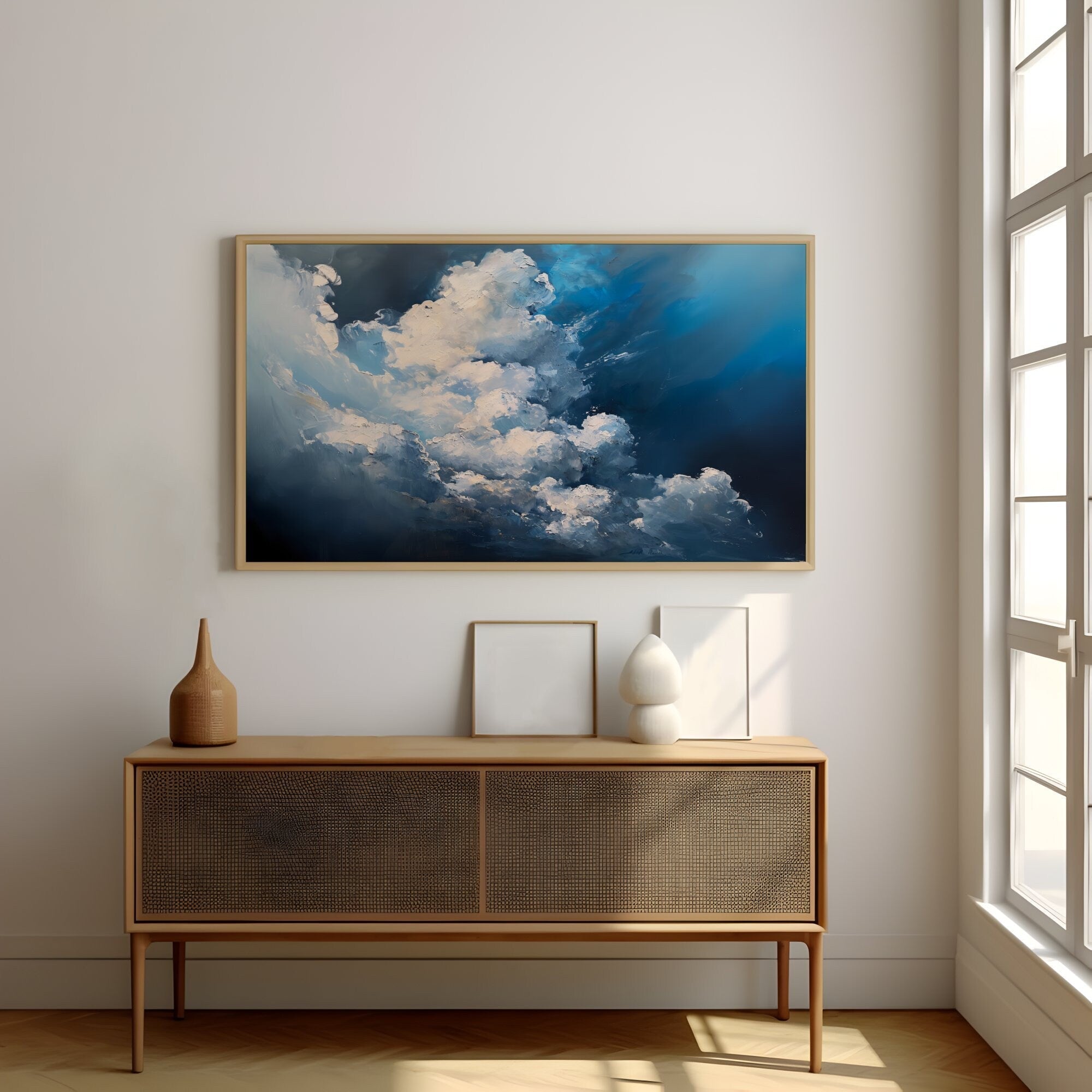 Solitude in the Skies Deep Blue Lonely Cloud Interactive Wall Art