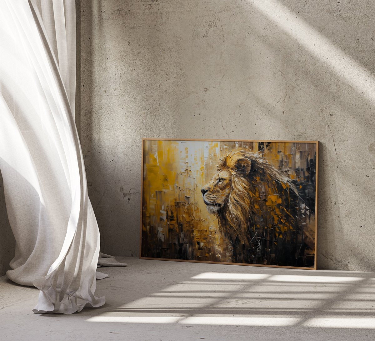 Golden Pride Abstract Lion Modern Wildlife Interactive Wall Art