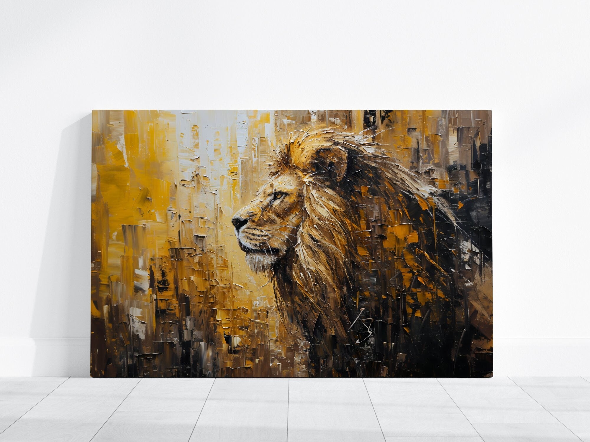 Golden Pride Abstract Lion Modern Wildlife Interactive Wall Art