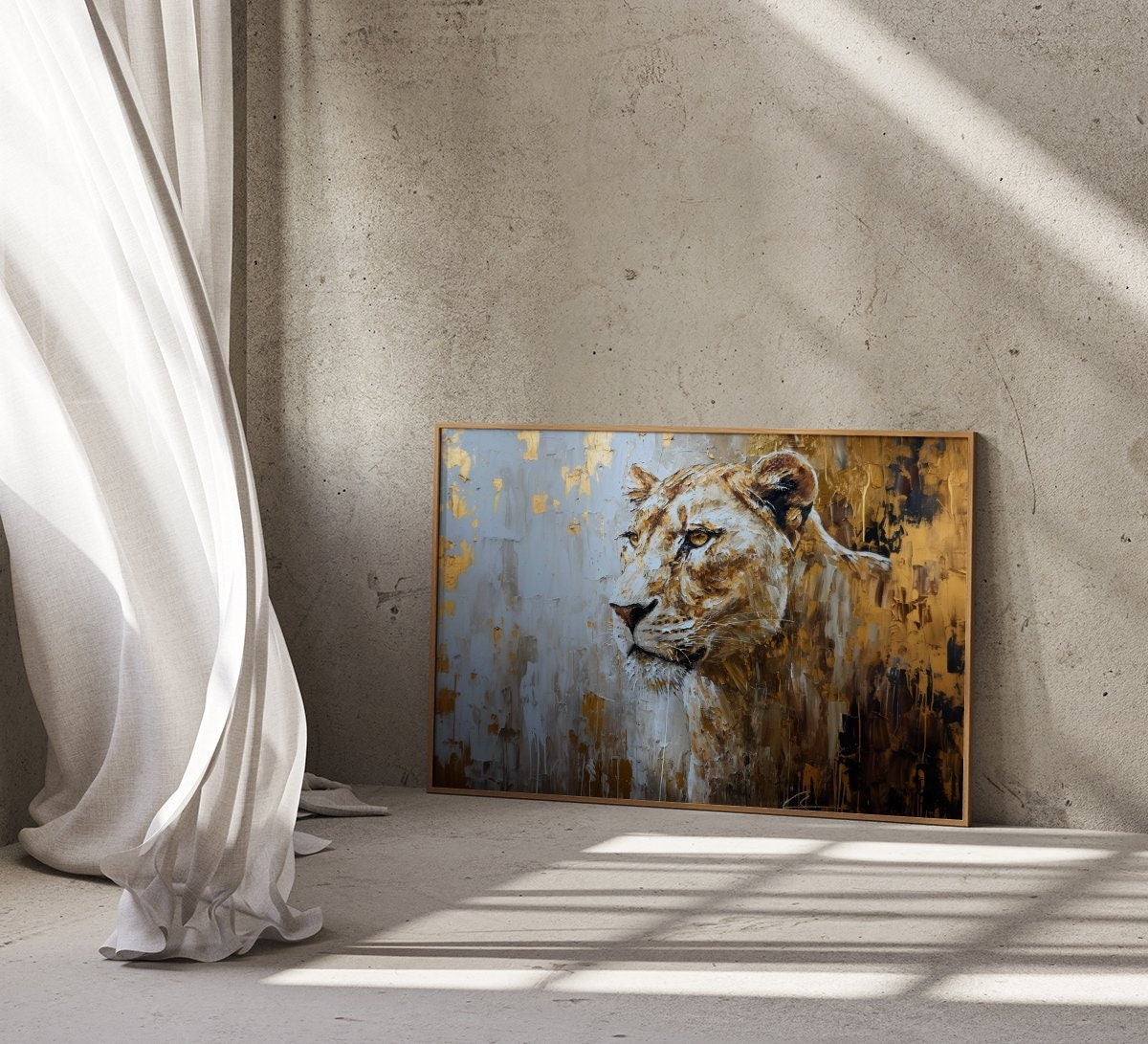 The Golden Queen: Majestic Lioness Abstract | Modern Farmhouse & Temporal Impressionist Art