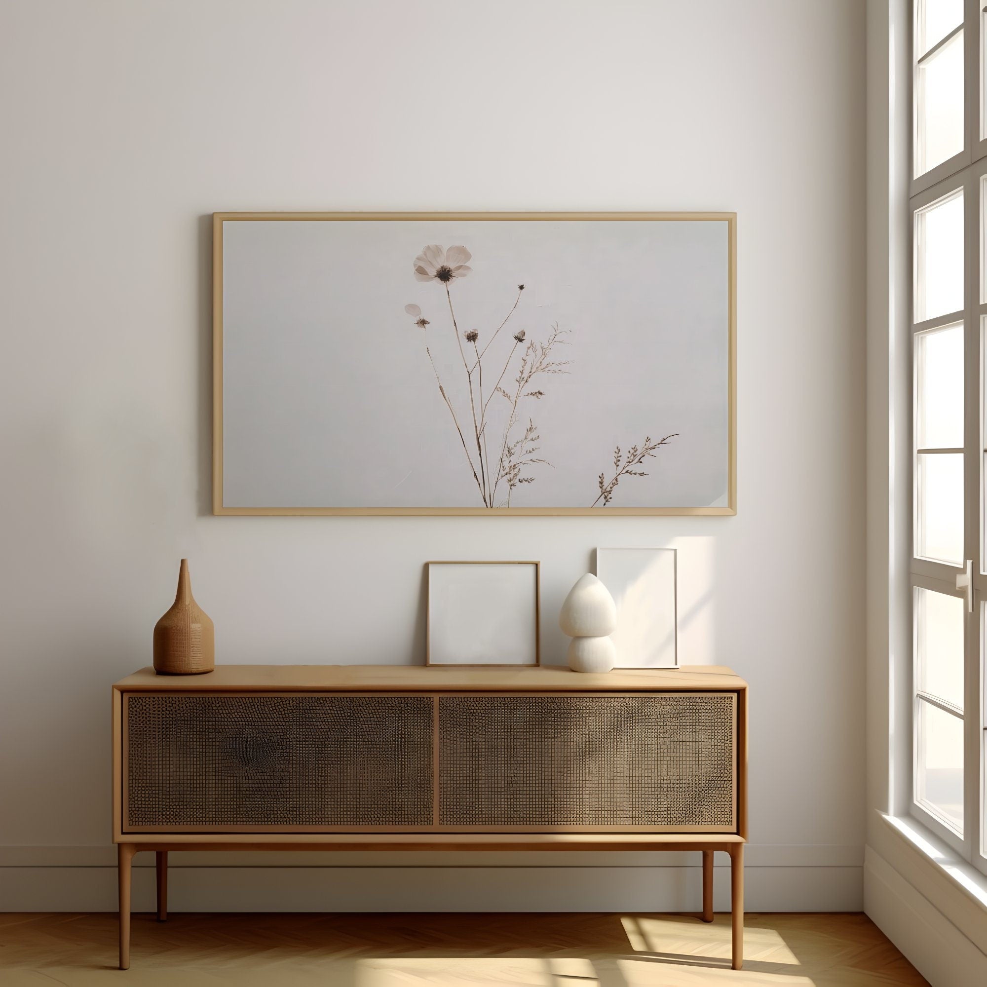 Floral Botanical Minimalist Wildflower Art in Neutral Tones Interactive Wall Art