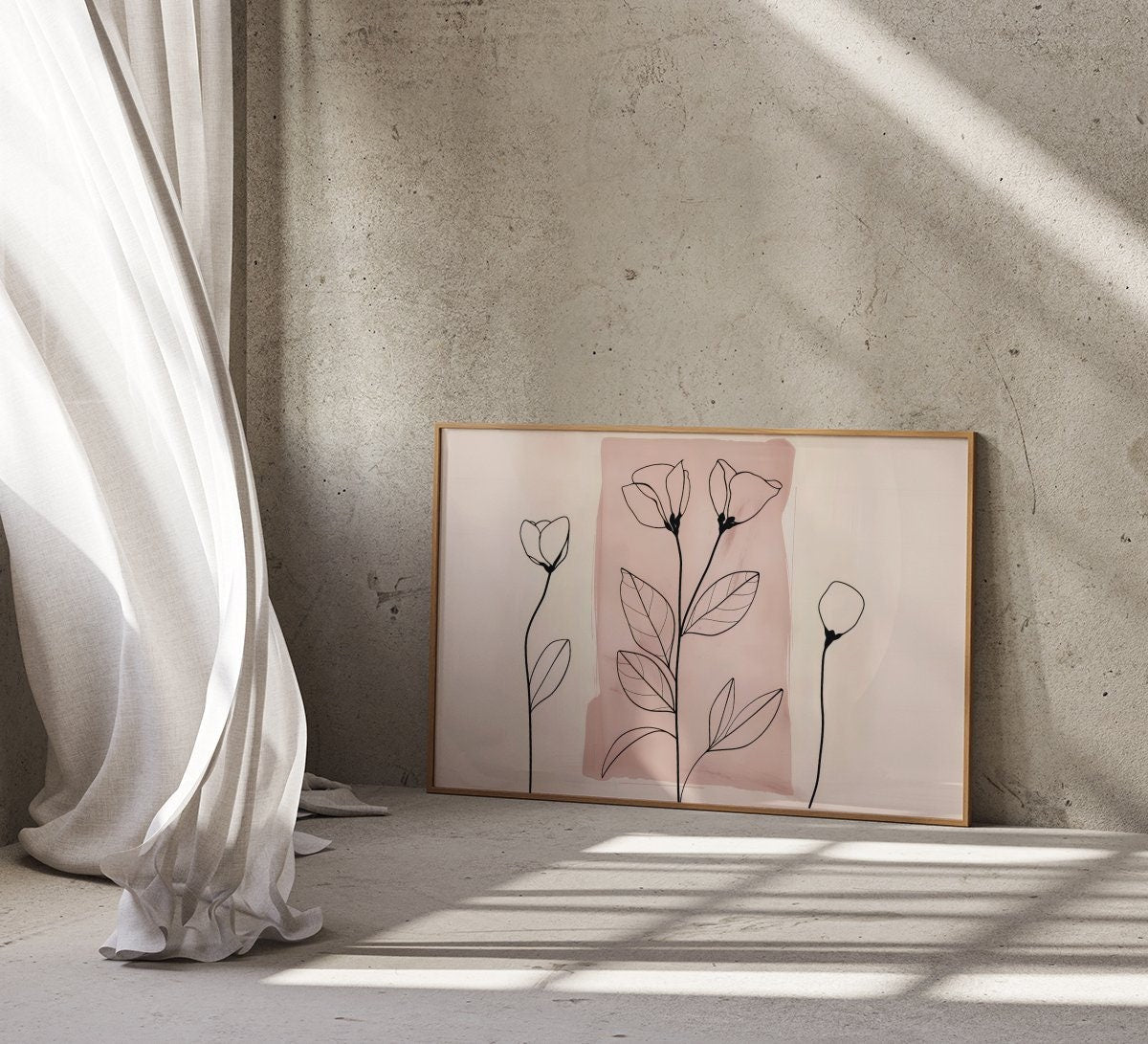 Blushing Botanicals: Elegant Pink Line Art Print | Chic & Minimalist Floral Wall Decor