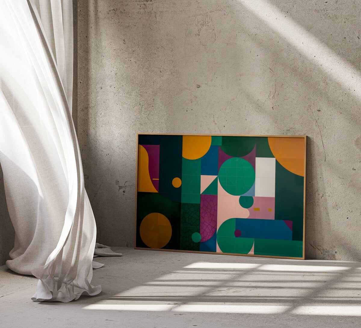 Geometric Shapes in Oil: Minimalist Modern Art, Vibrant Greens, Purples, Blues, Yellows, Canvas Wall Decor, Modern Farmhouse, Wall Decor