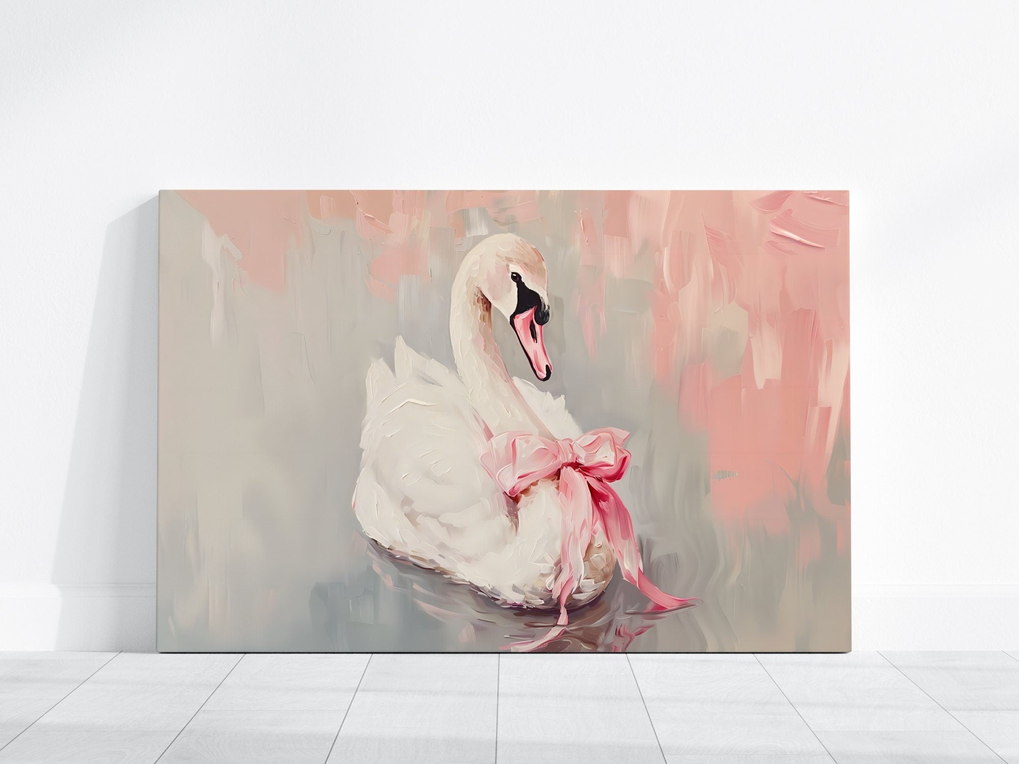 Swan with Pink Bow Dreamy Balletcore Interactive Wall Art