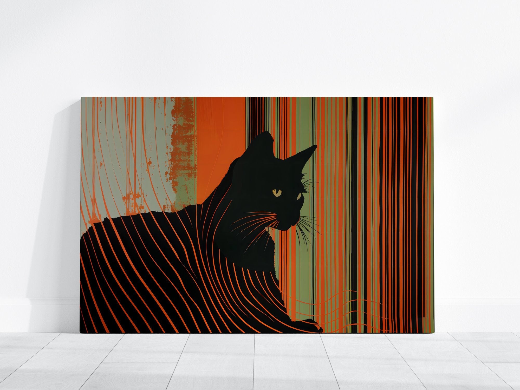 Contemplative Cat Black Shadow Interactive Wall Art