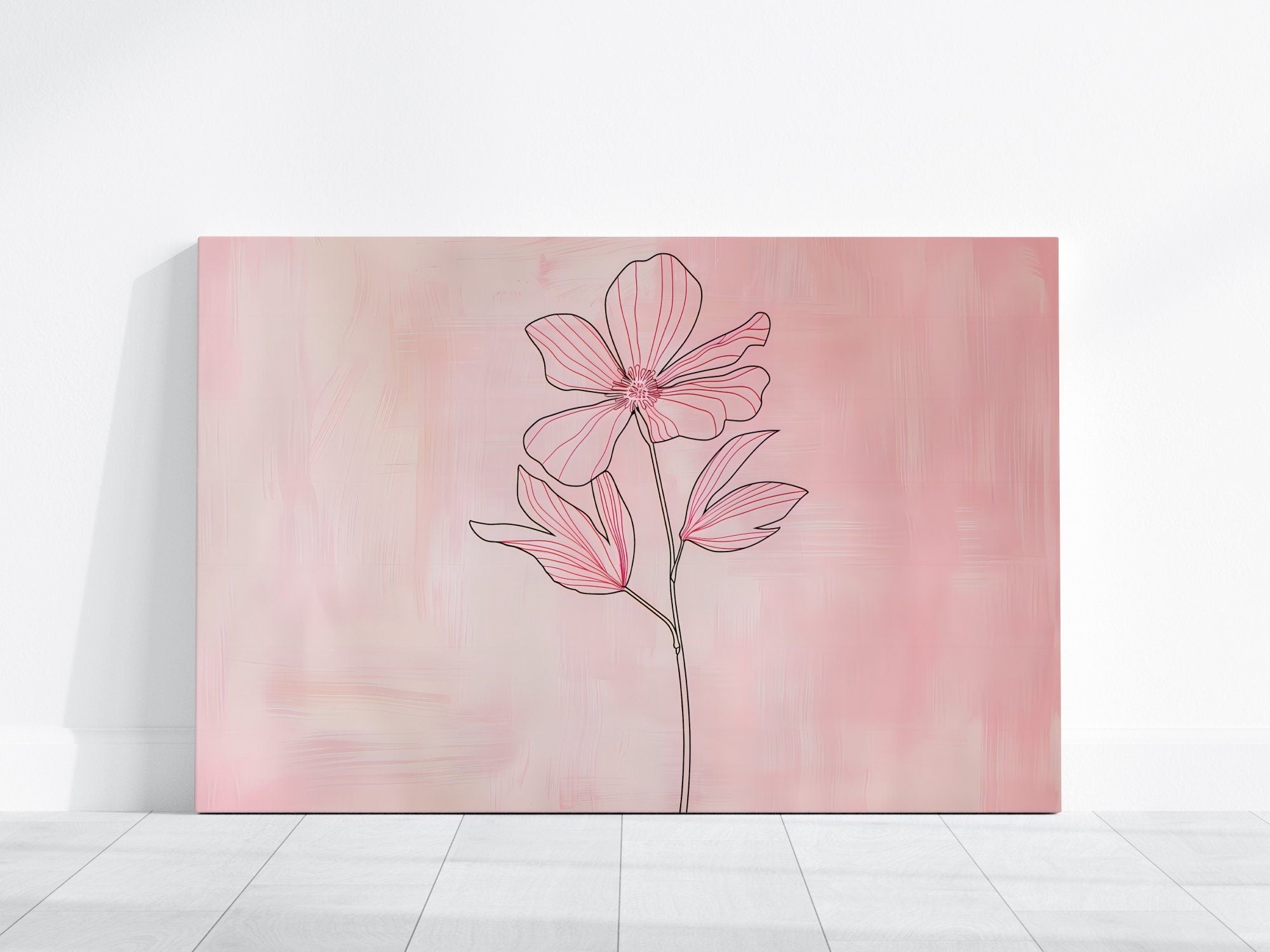 Blushing Botanicals: Elegant Pink Line Art Print | Chic & Minimalist Floral Wall Decor