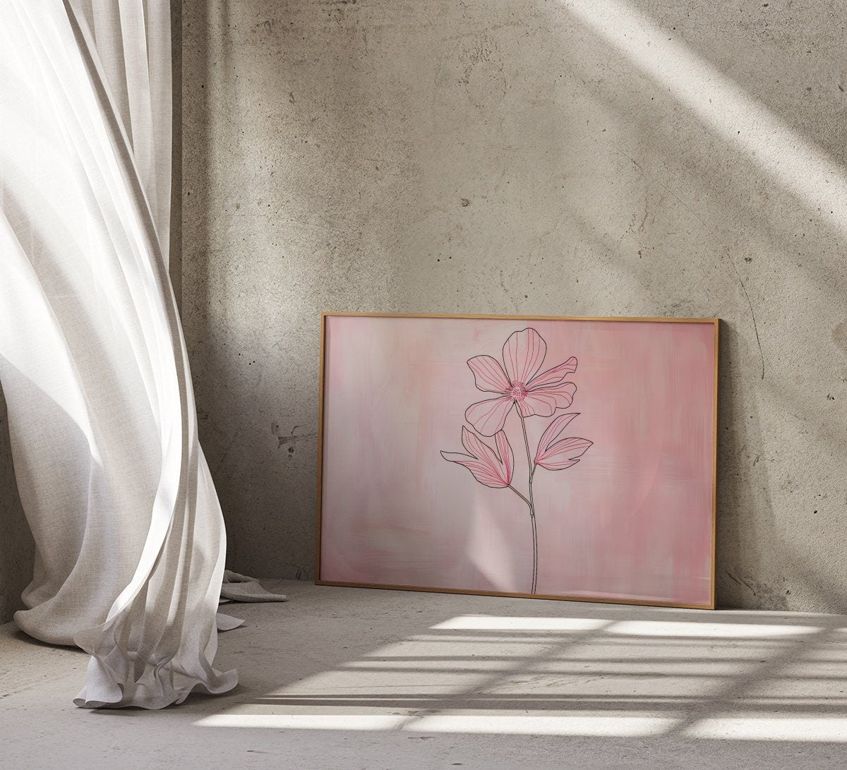 Blushing Botanicals: Elegant Pink Line Art Print | Chic & Minimalist Floral Wall Decor