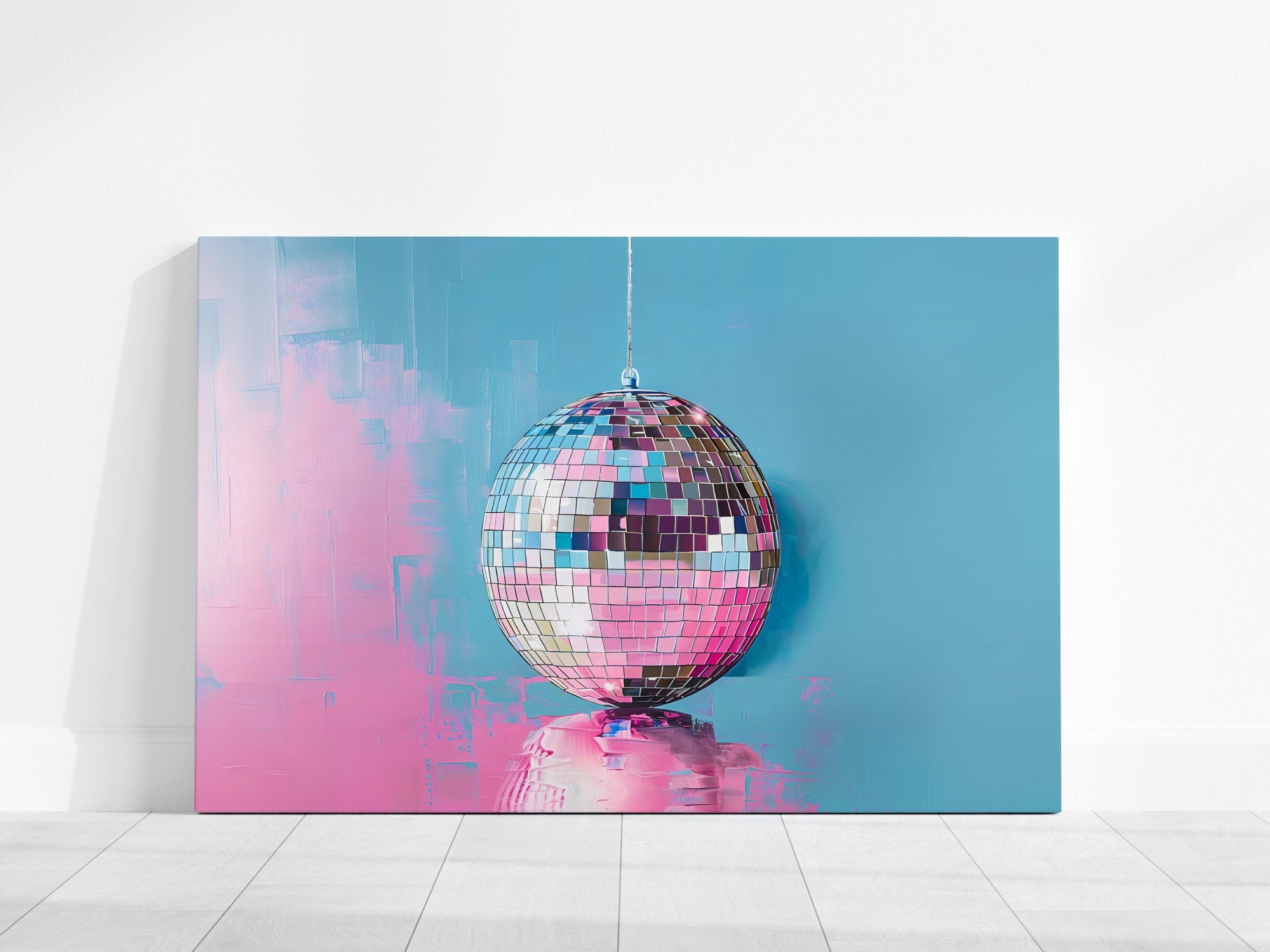 Disco Ball Art Retro Preppy Aesthetic in Trendy Pink Pastel Colors Interactive Wall Art