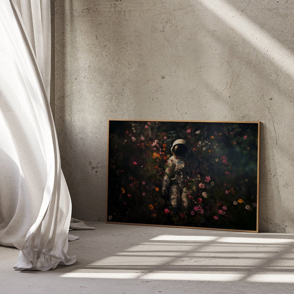 Astronaut with Floral Covering Dark Hue Interactive Wall Art