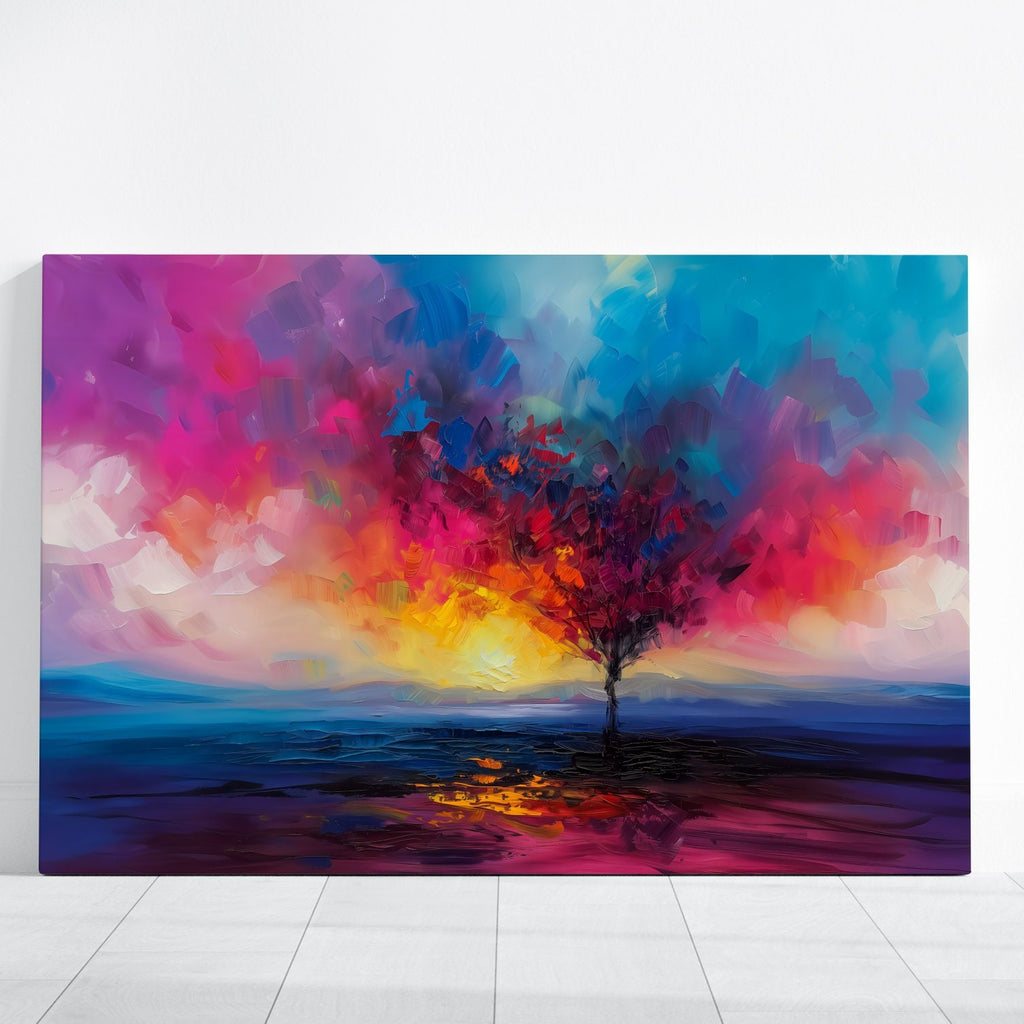 Vibrant Tree Art Colorful Leaves on White Background Interactive Wall Art