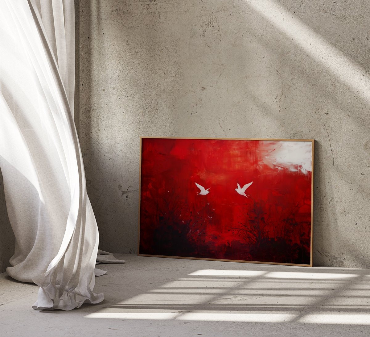 Pure Red Surrealist Crimson Sky Interactive Wall Art