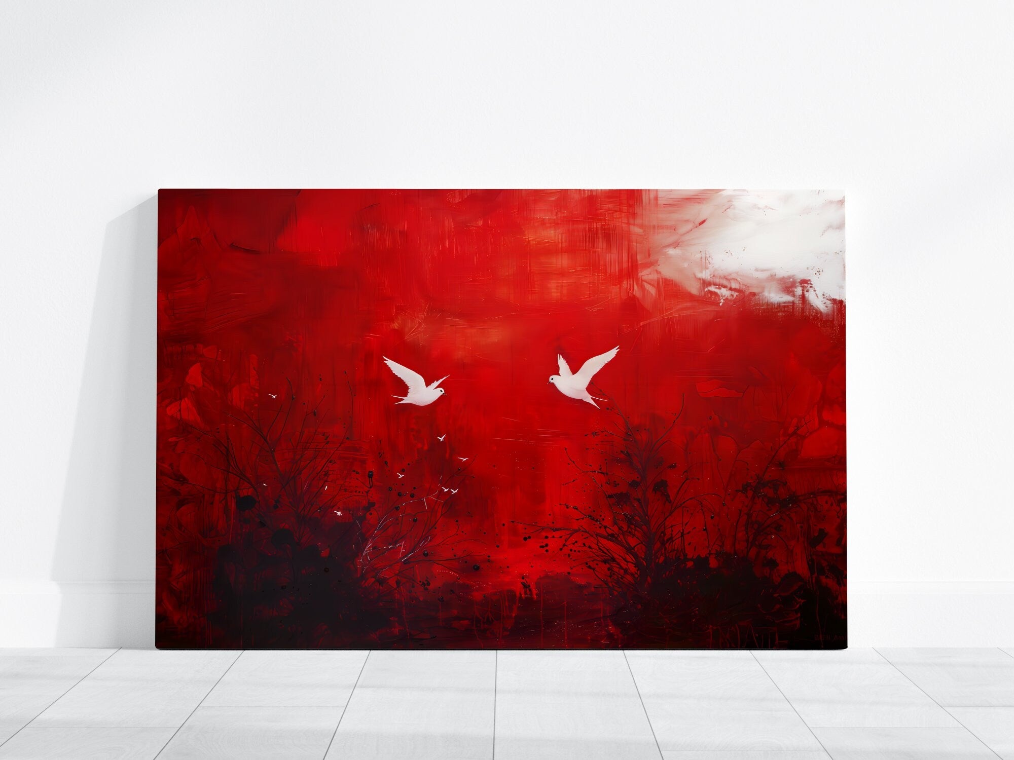 Pure Red Surrealist Crimson Sky Interactive Wall Art