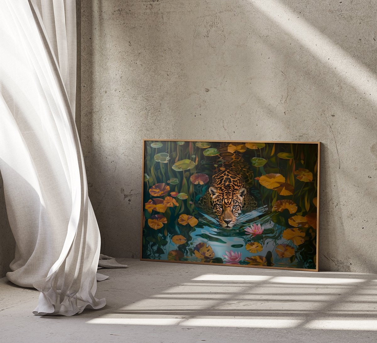 Leopard in Water Maximalist Jaguar Interactive Wall Art