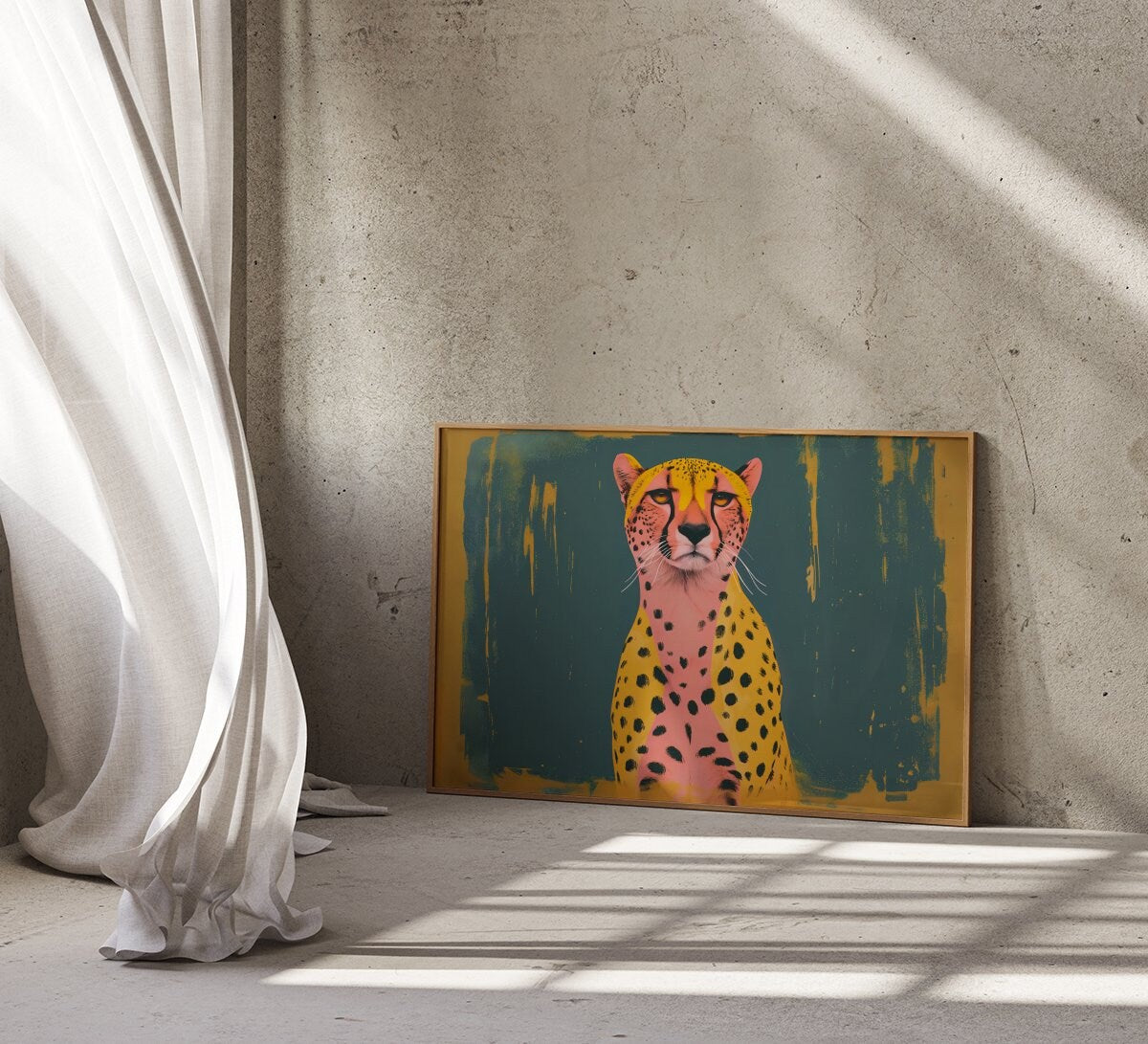 Cheetah Cats Modern Boho Art: Animal Inspired Wall Decor, Contemporary Bohemian Canvas, Chic Wildlife Print, Modern Farmhouse, Wall Art