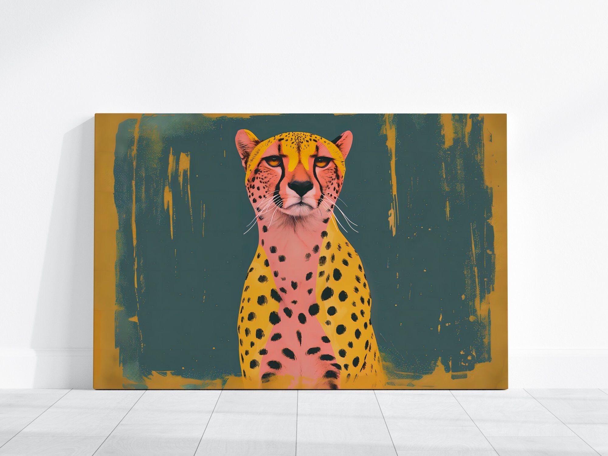 Cheetah Cats Modern Boho Art: Animal Inspired Wall Decor, Contemporary Bohemian Canvas, Chic Wildlife Print, Modern Farmhouse, Wall Art