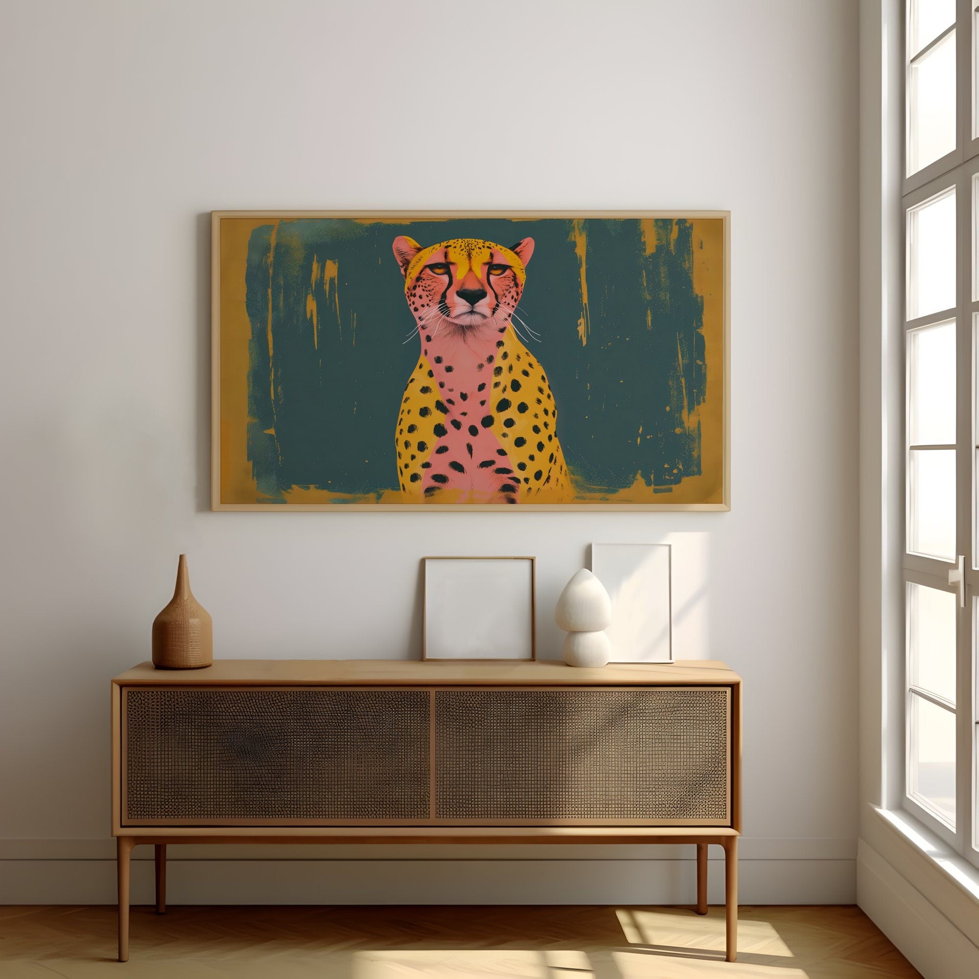 Cheetah Cats Modern Boho Art: Animal Inspired Wall Decor, Contemporary Bohemian Canvas, Chic Wildlife Print, Modern Farmhouse, Wall Art