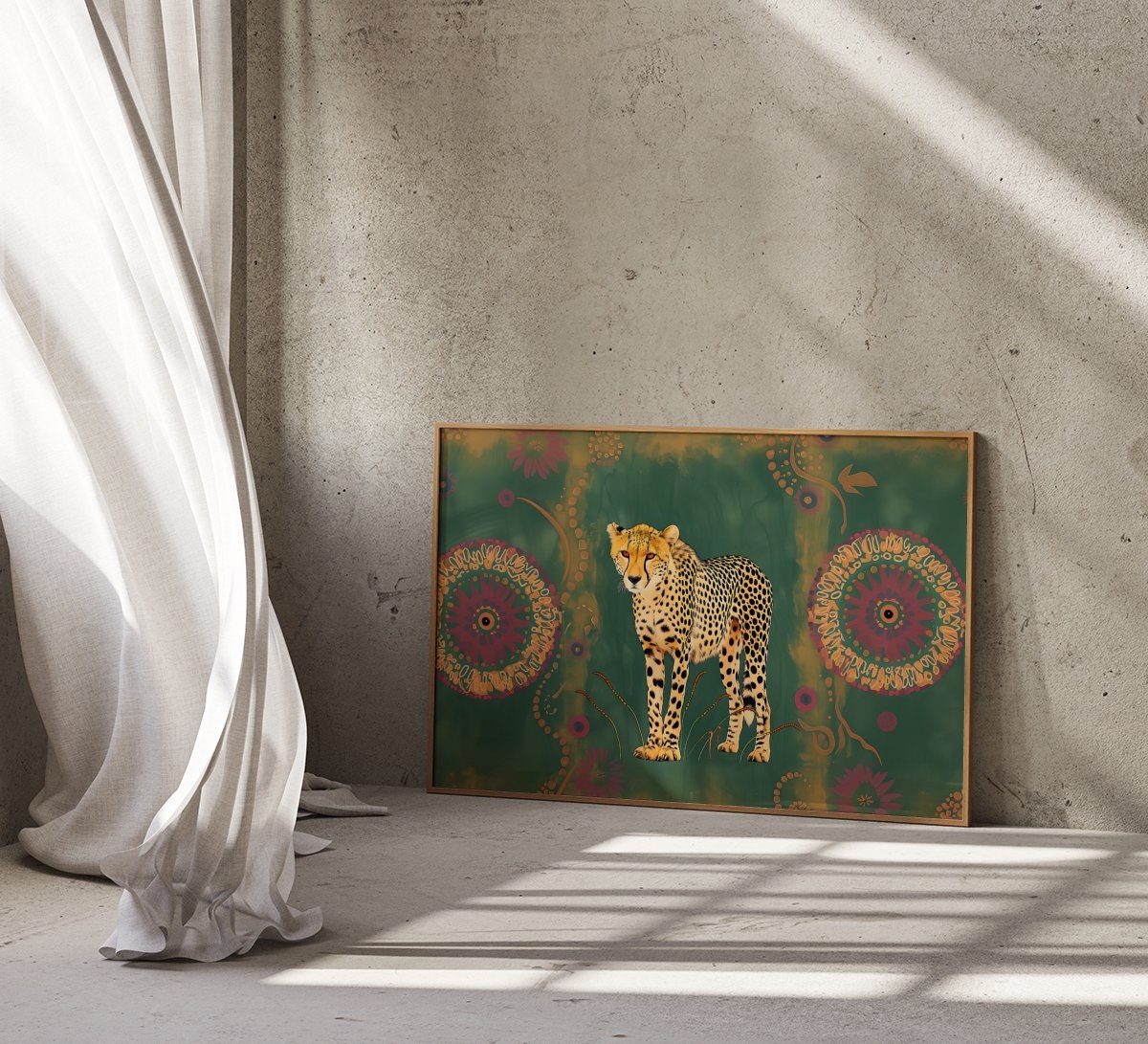 Cheetah Cats Modern Boho Art: Animal Inspired Wall Decor, Contemporary Bohemian Canvas, Chic Wildlife Print, Modern Farmhouse, Wall Art