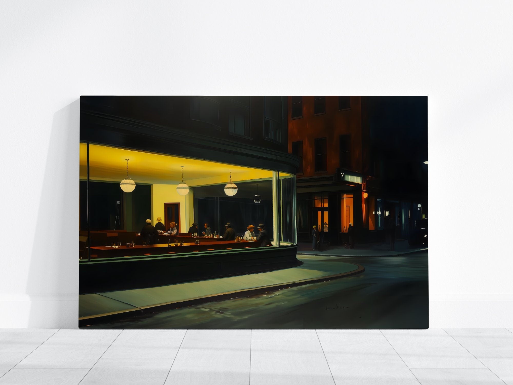 Nighthawks 1942 Inspired Realism Vintage Diner Scene Interactive Wall Art