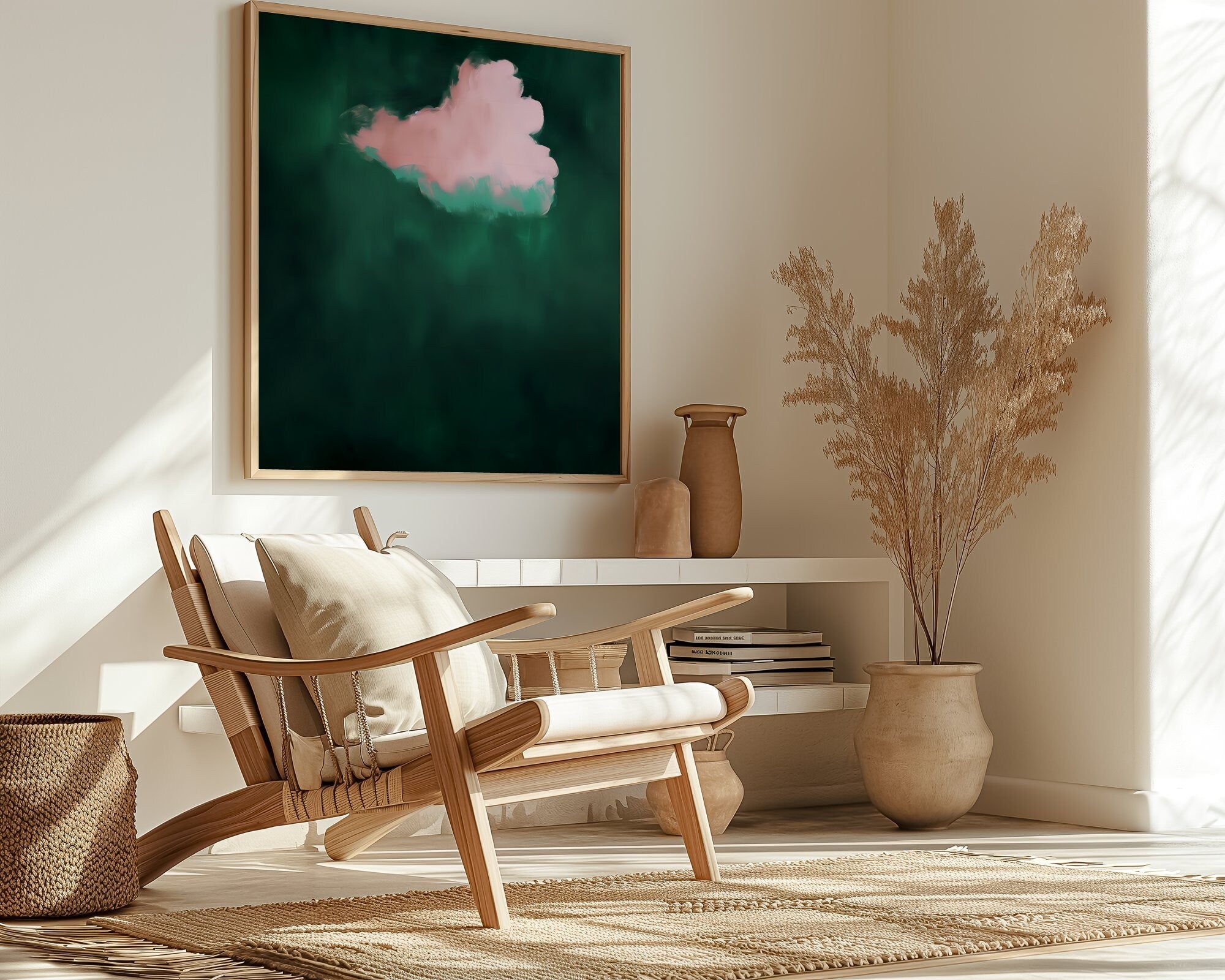 Emerald Green & Pink Cloud Art Abstract Minimalist Interactive Wall Art