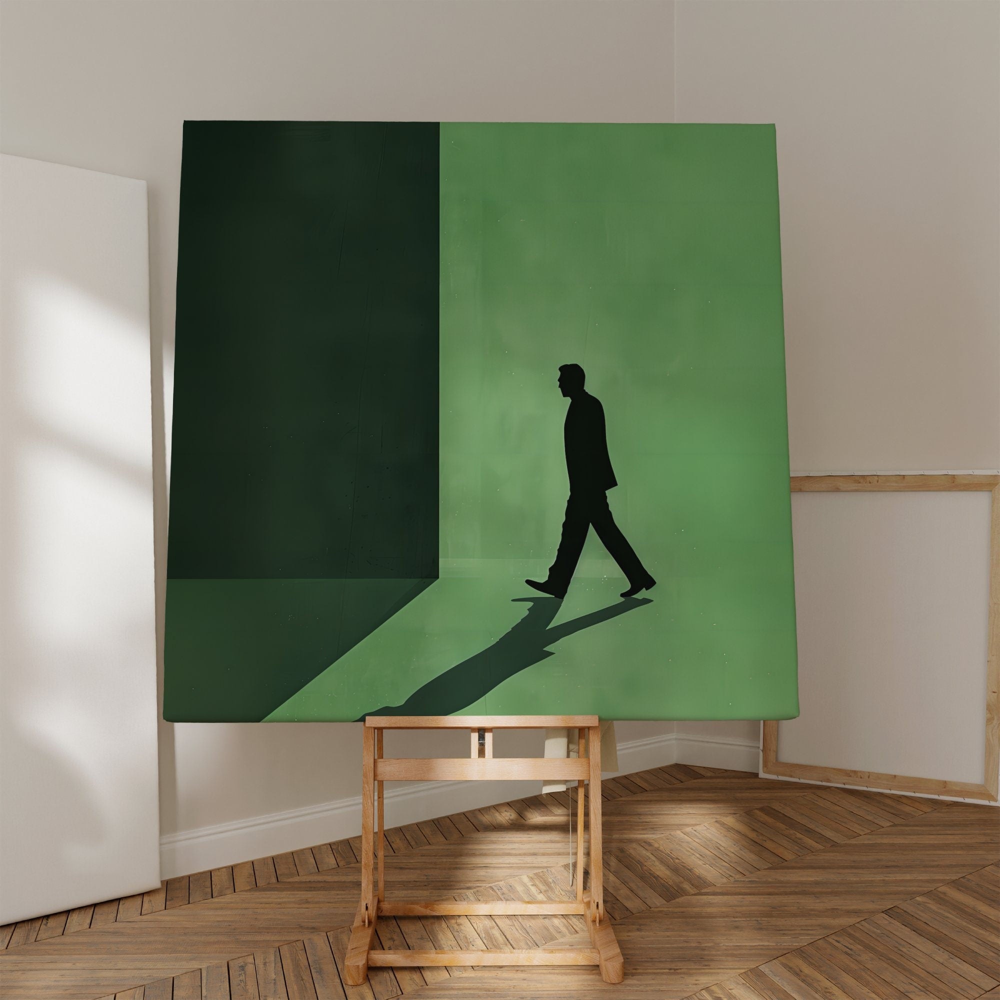 Stylish Gentlemen Strolling Vector Illustration Art Green Interactive Wall Art