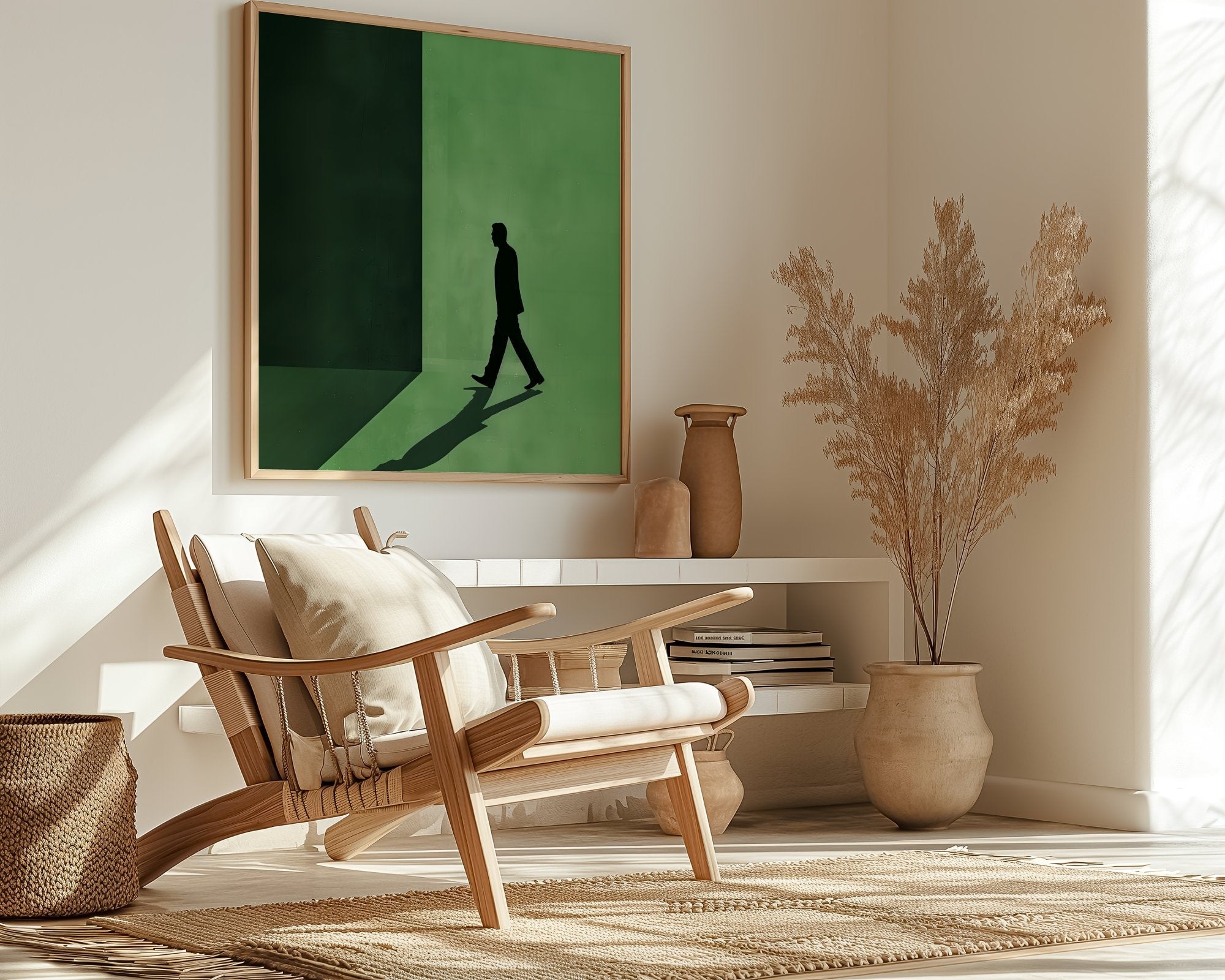 Stylish Gentlemen Strolling Vector Illustration Art Green Interactive Wall Art