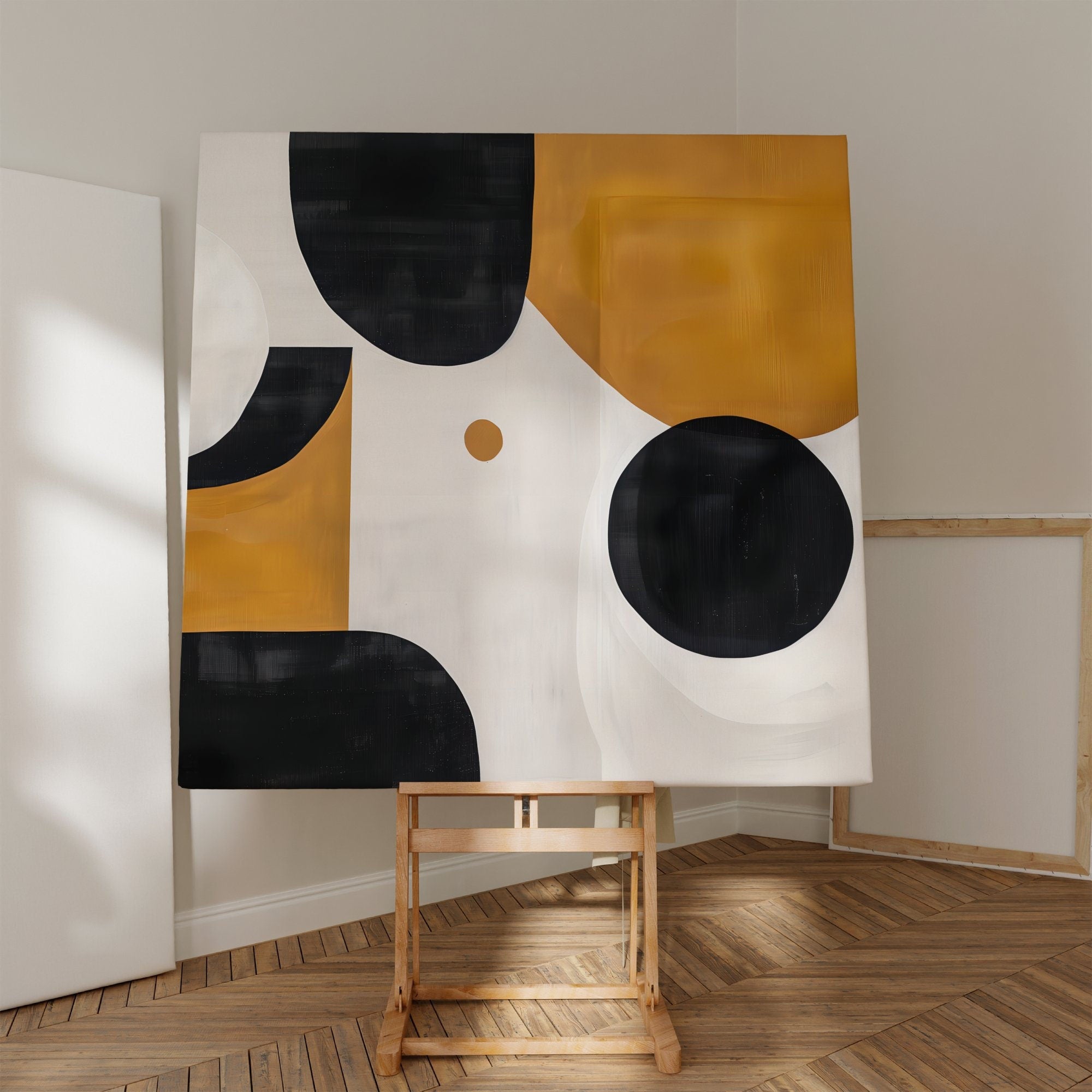 The Fulcrum: Modern Abstract in Black, White & Gold | Sophisticated & Dynamic Wall Decor