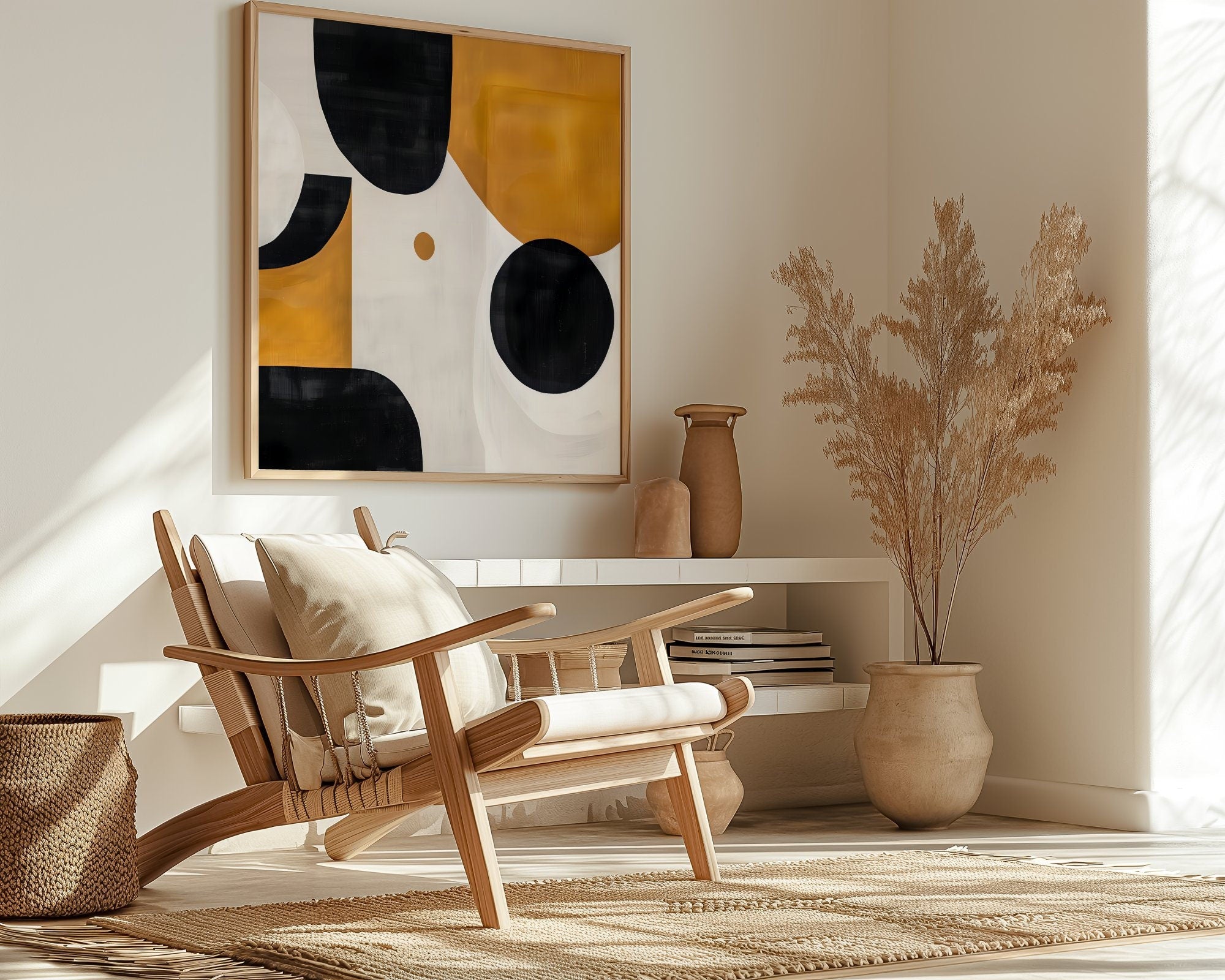 The Fulcrum: Modern Abstract in Black, White & Gold | Sophisticated & Dynamic Wall Decor