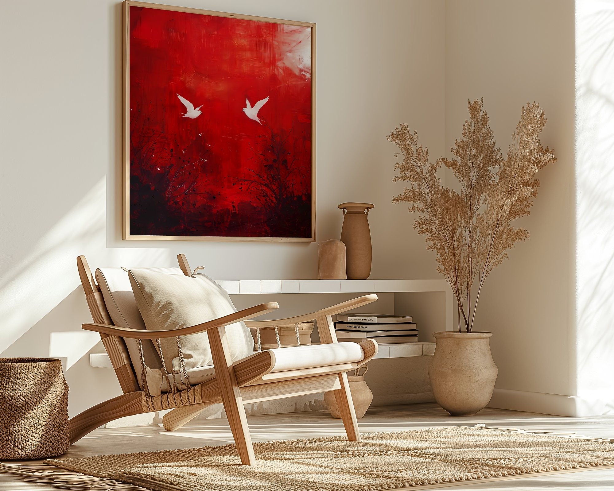 Pure Red Surrealist Crimson Sky Interactive Wall Art