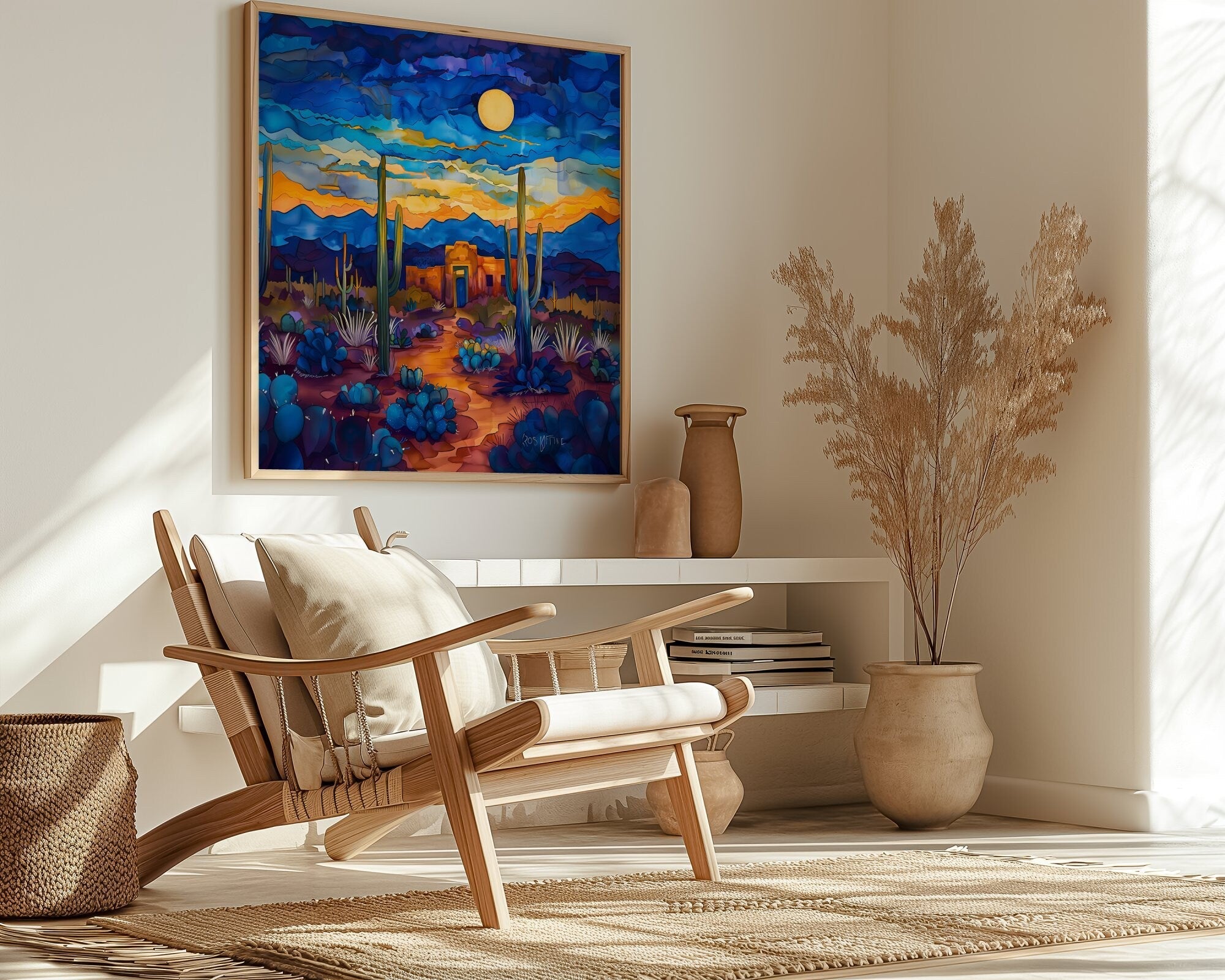 The Desert Soul: Southwest Cactus & Desert Landscape | Serene Blue & Earthy Watercolor Art