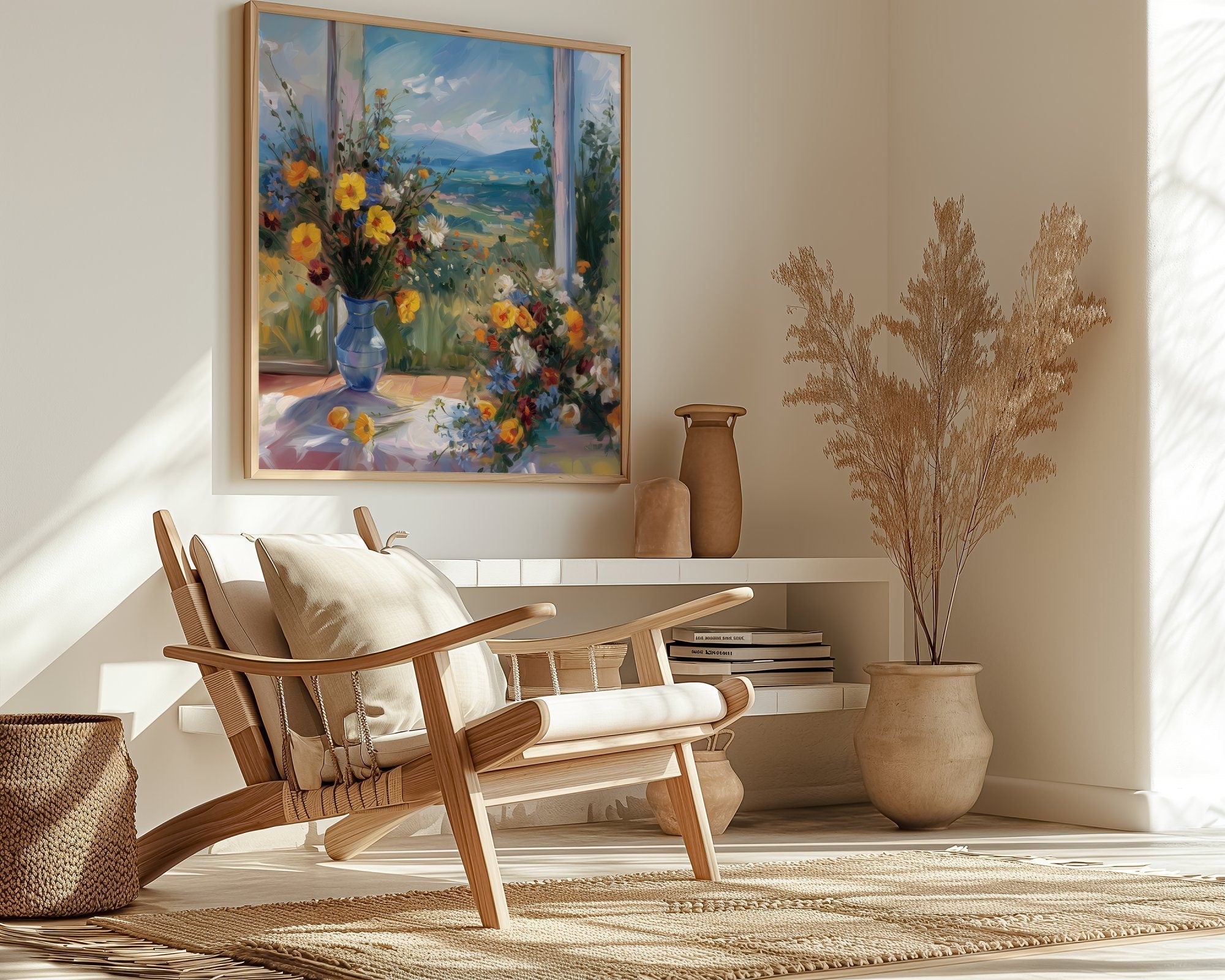 The Sanctuary Window: Cascading Flowers & Landscape View | Serene & Peaceful Wall Art
