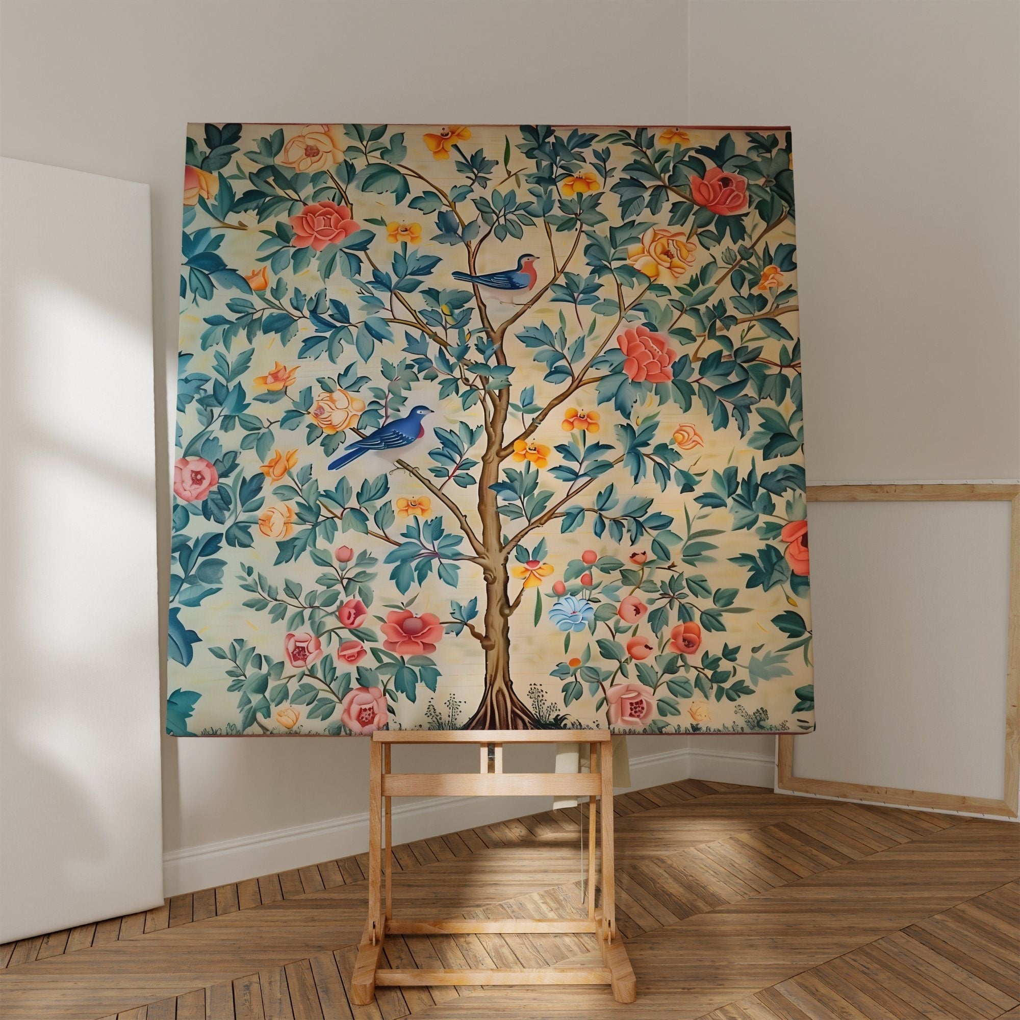 Indian Pichwai Art - Traditional Floral Wall Decor | Vibrant Cultural Tapestry Print