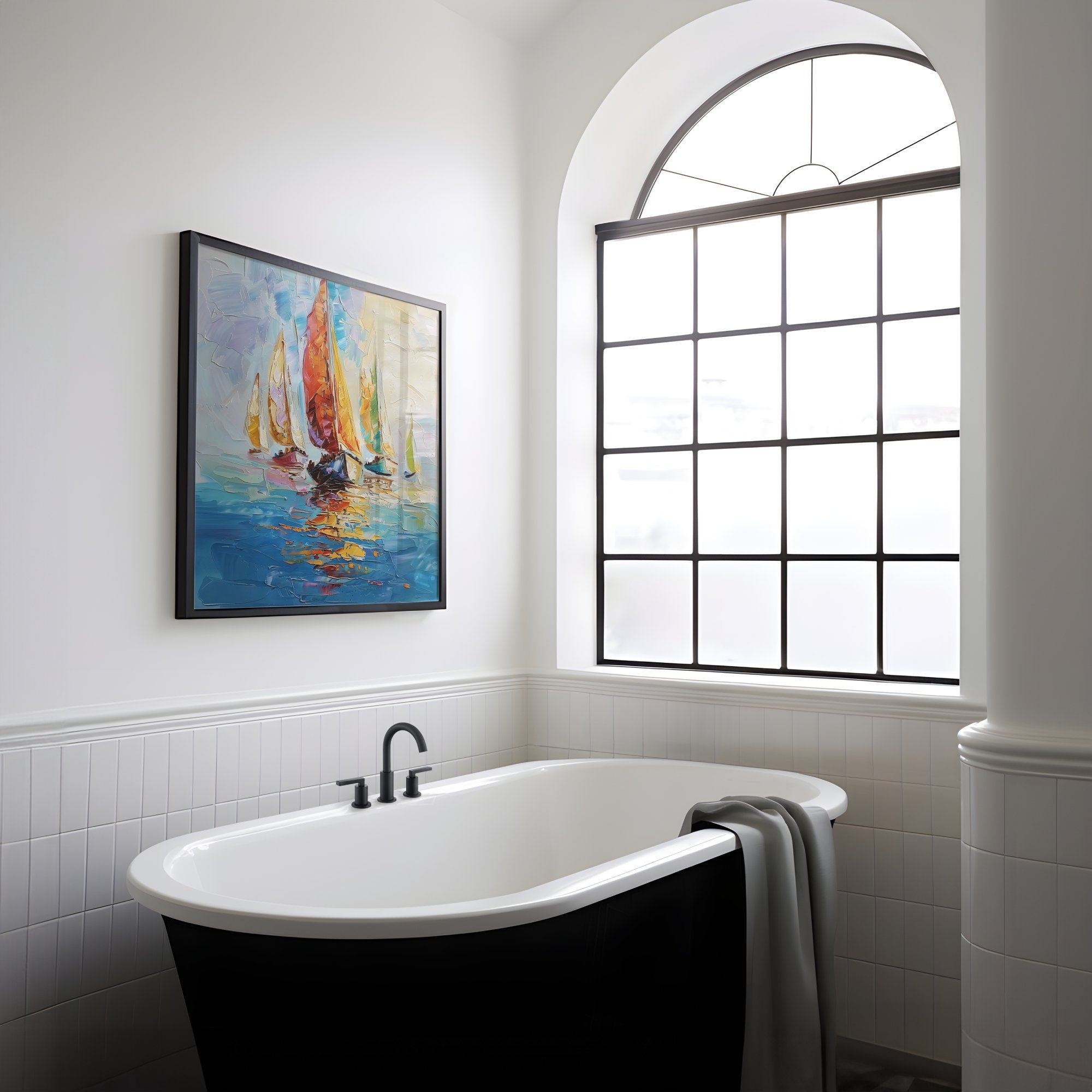 The Golden Fleet: Large Sailboat & Harbor Art | Gold Textured & Vibrant Coastal Decor