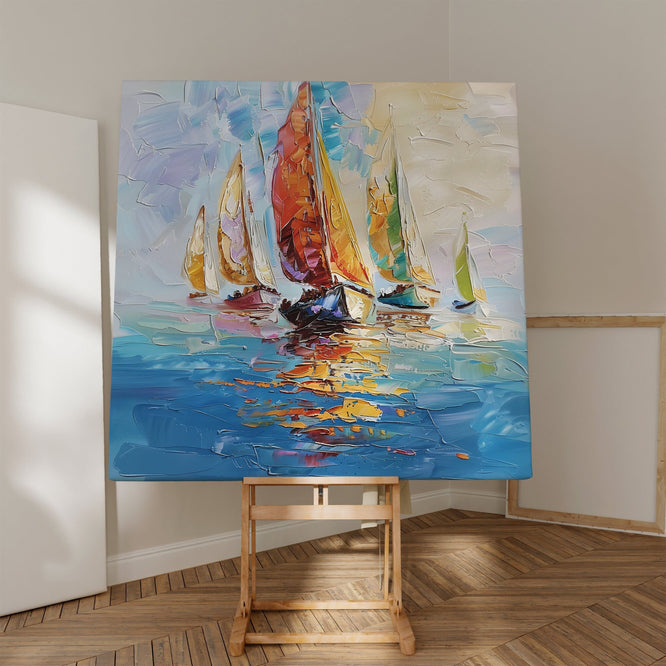 Colorful Sailboats in the Harbor Interactive Wall Art